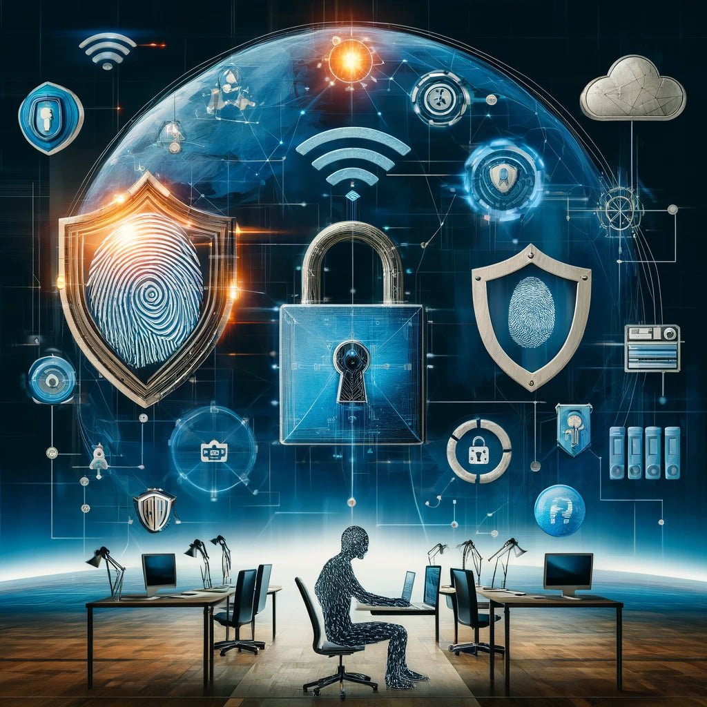 Abstract home office security symbols.