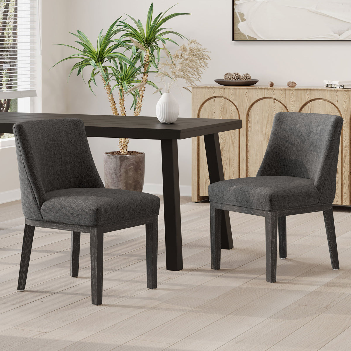 Modern Dining Chair With Durable Fabric Upholstery And Sturdy Wooden Frame (Set of 2)