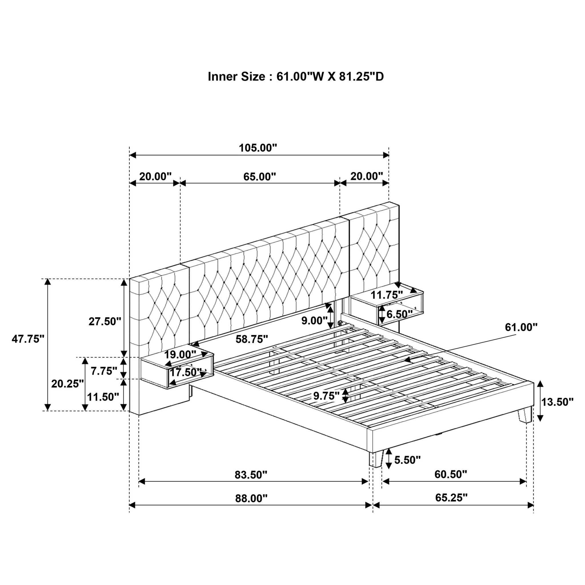 Kiah - Platform Bed With Floating Nightstands