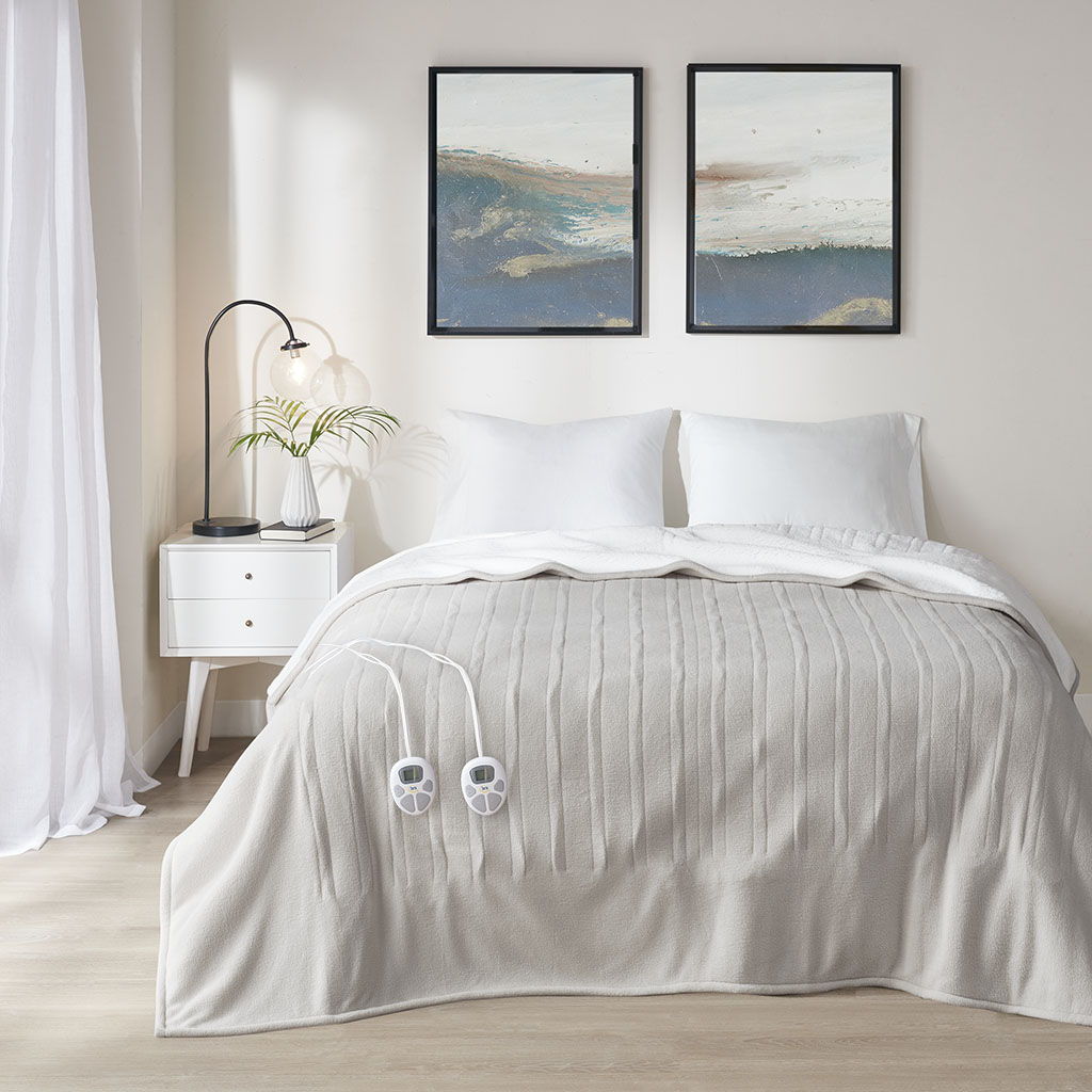 Fleece to Sherpa - Full Heated Blanket - Tan