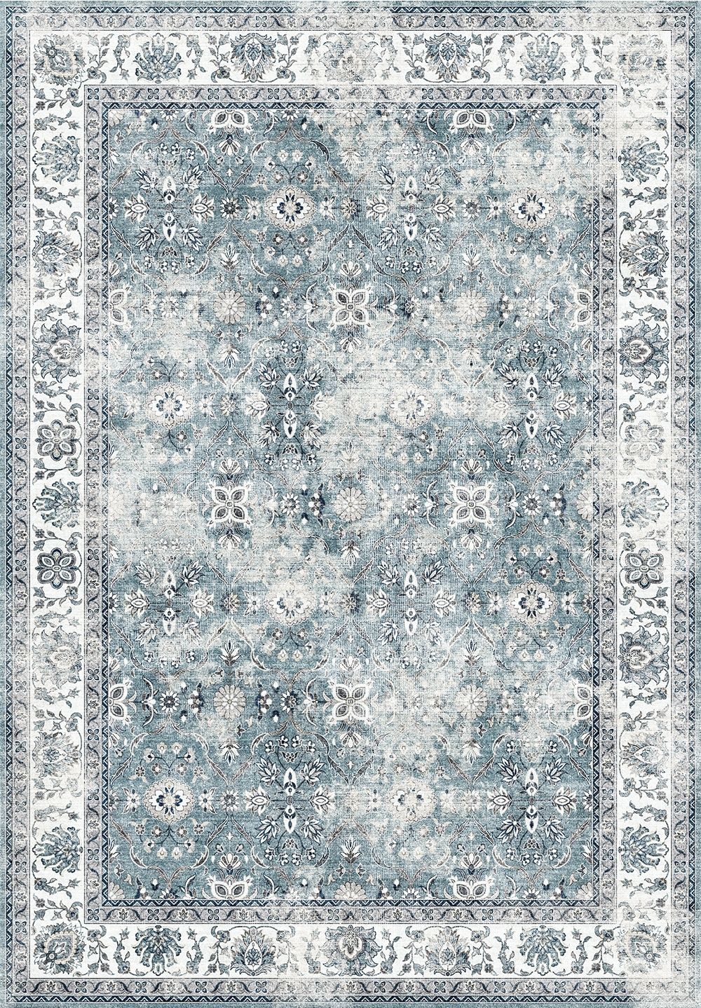 Toucan - 5' X 7' Washable Non - Slip Area Rug, Elegant Design - Silver