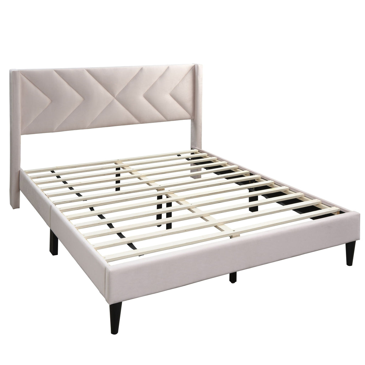 Full Size Bed With Upholstered Headboard - Light Pink