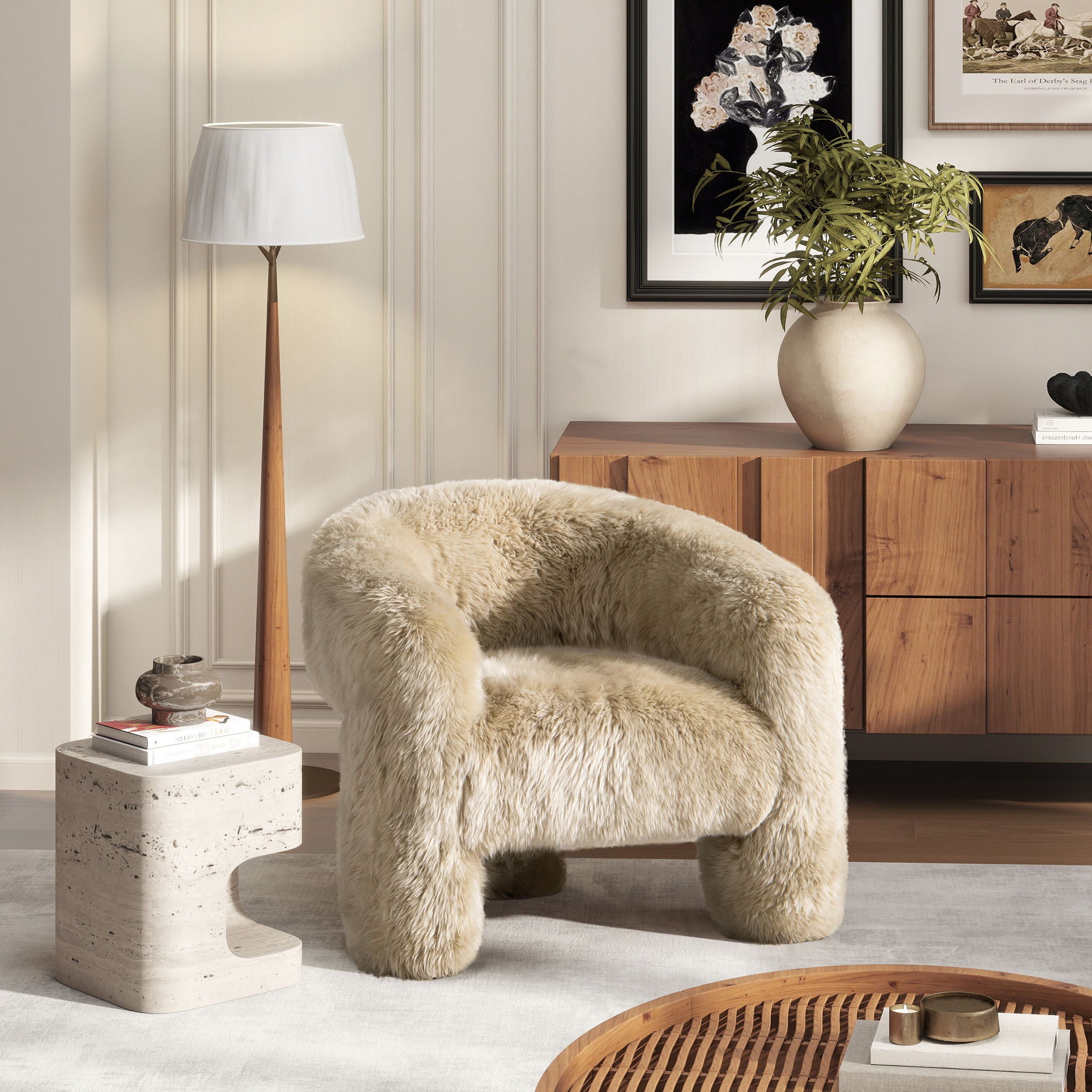 Avalon - Genuine Sheepskin Fur Split Barrel Back Accent Chair - Natural Blonde