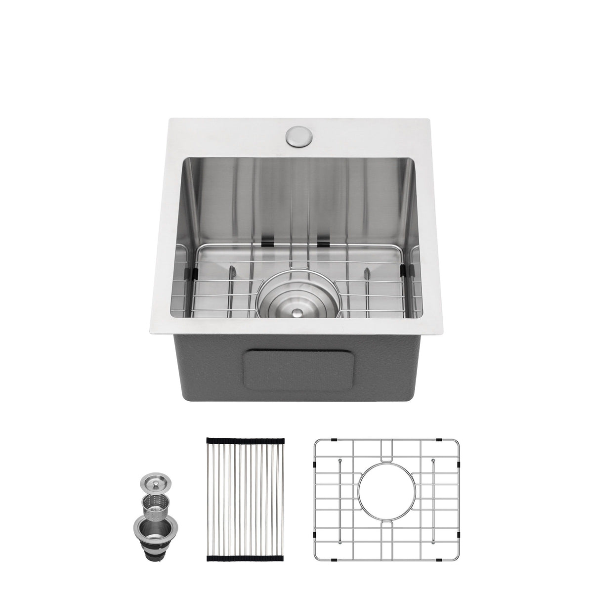 Stainless Steel Drop In Kitchen Sink 15" Topmount 16 Gauge - Gunmetal Black