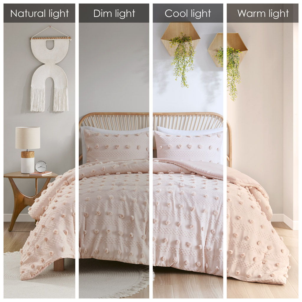 Lucy - Clip Jacquard King Comforter Set - Pink