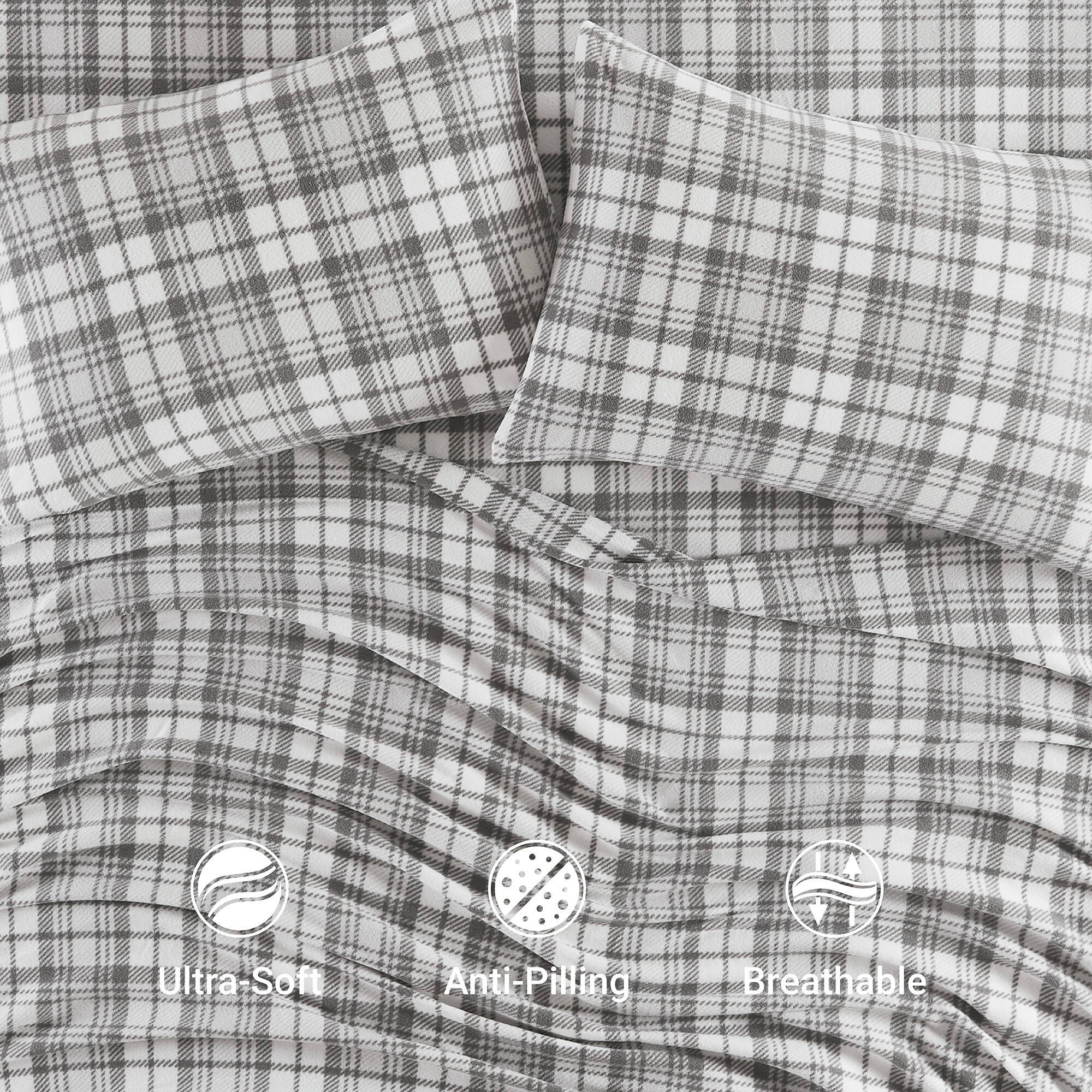 Micro Fleece - King Sheet Set - Gray Plaid
