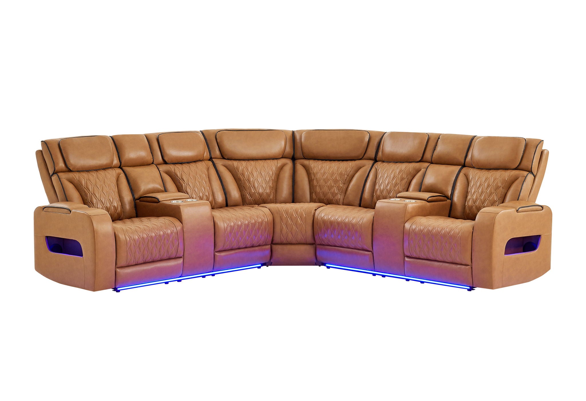 U8611 - Left Side Facing Power Console Reclining Loveseat With Power Headrest, Continuous LED And Speaker - Camel
