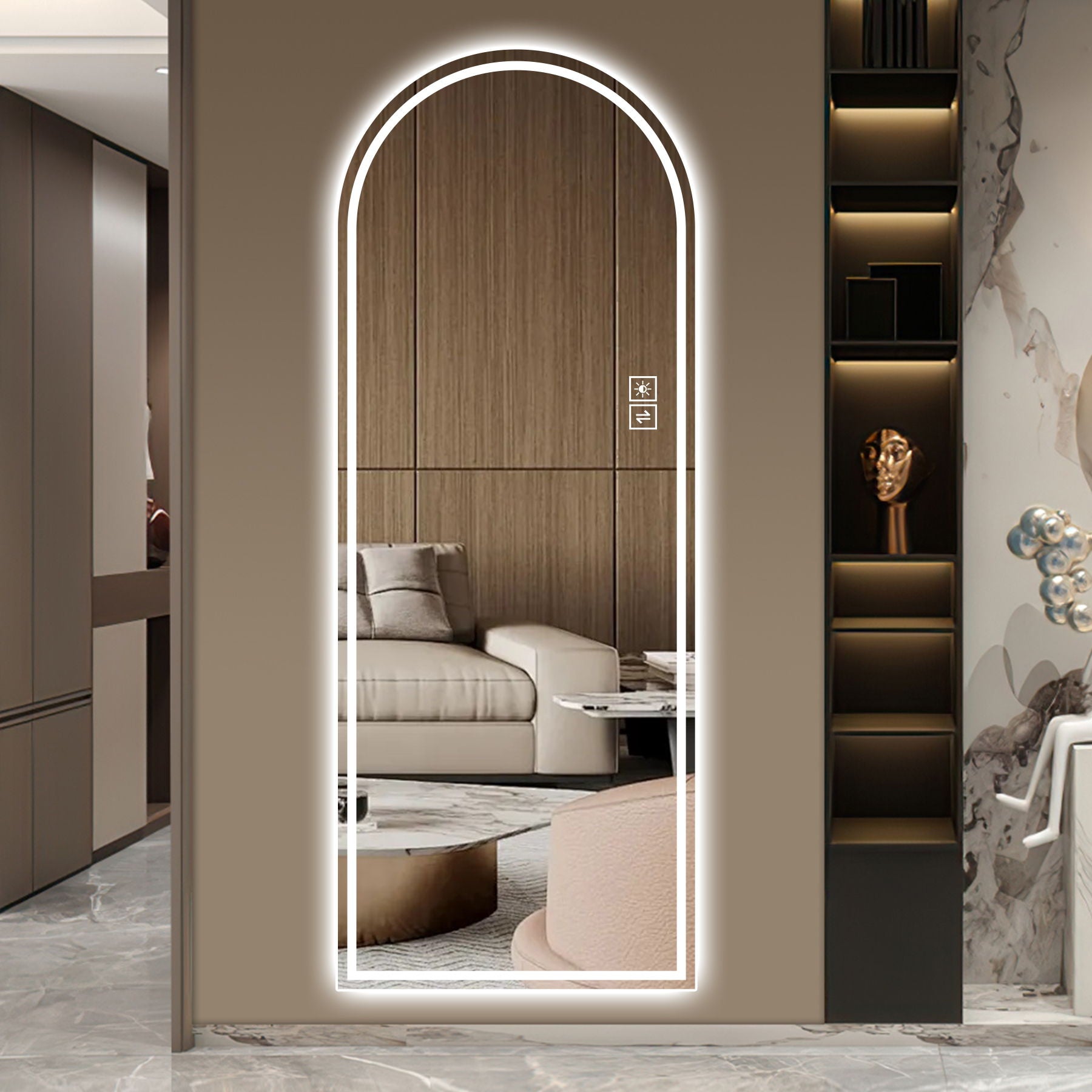 Arch Design LED Full Length Mirror, Dimmable, High Definition, Explosion Proof, 65" X 21" - Silver