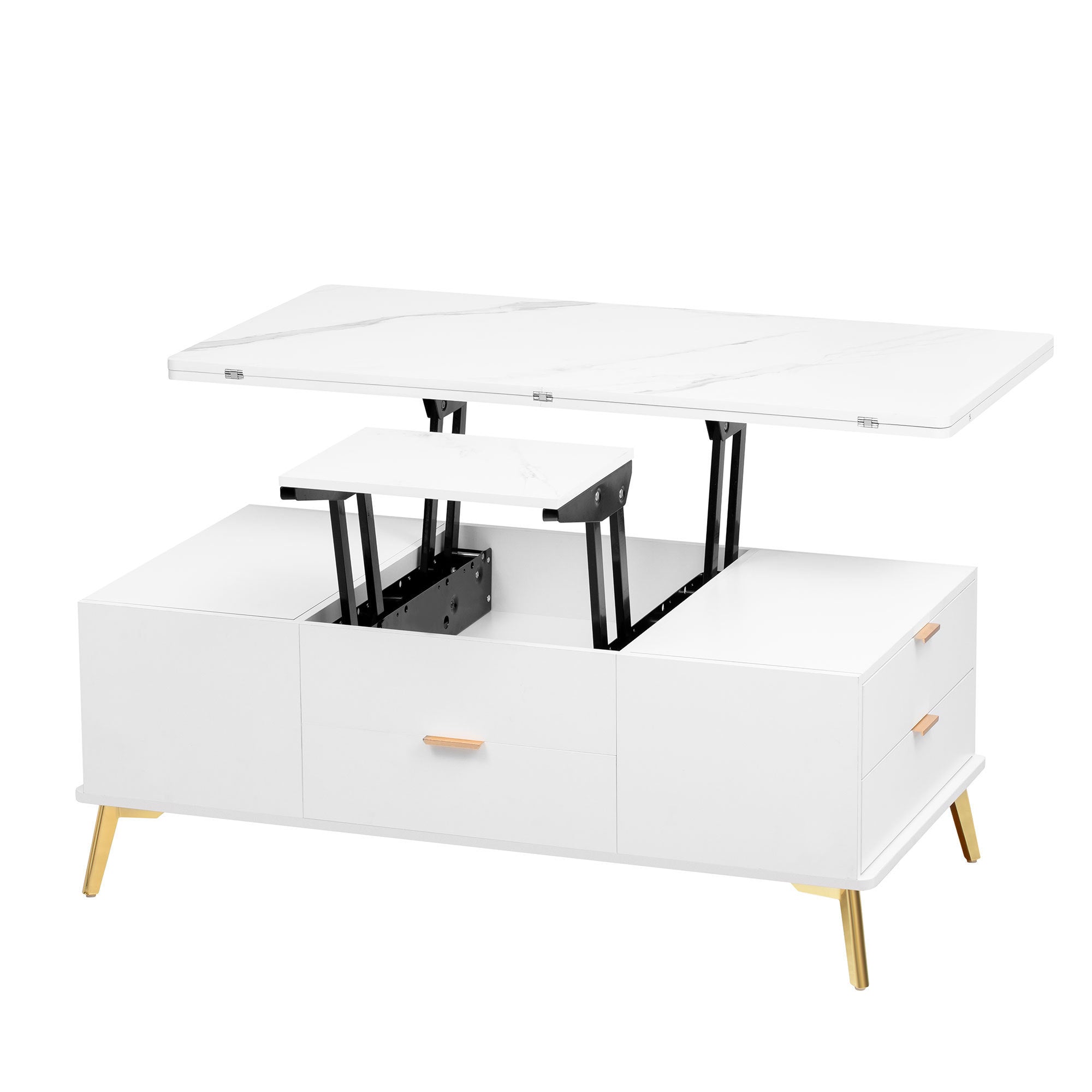 Modern Lift Top Coffee Table Multi Functional Table with Drawers in White