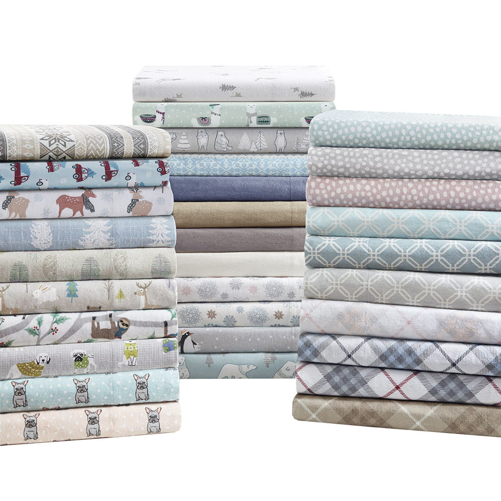Cozy Flannel - King Sheet Set - Tan / Blue Snowflakes