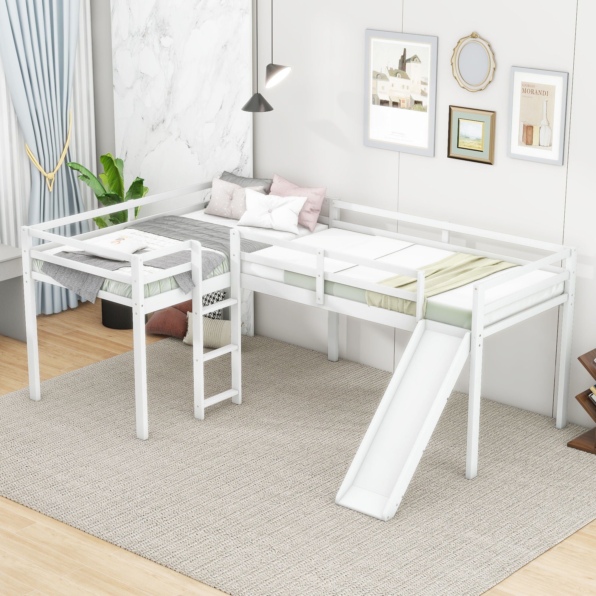 L Shaped Loft Bed With Ladder And Slide