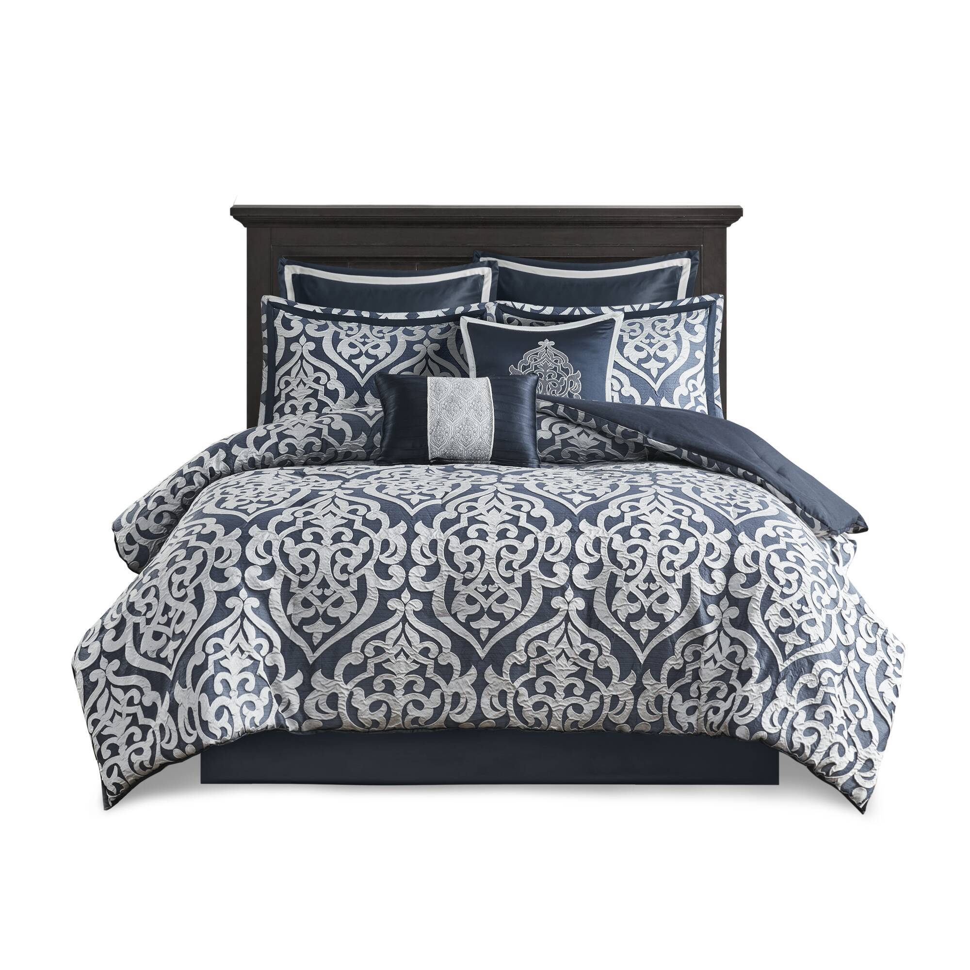 Odette - King 8 Piece Comforter Set - Navy