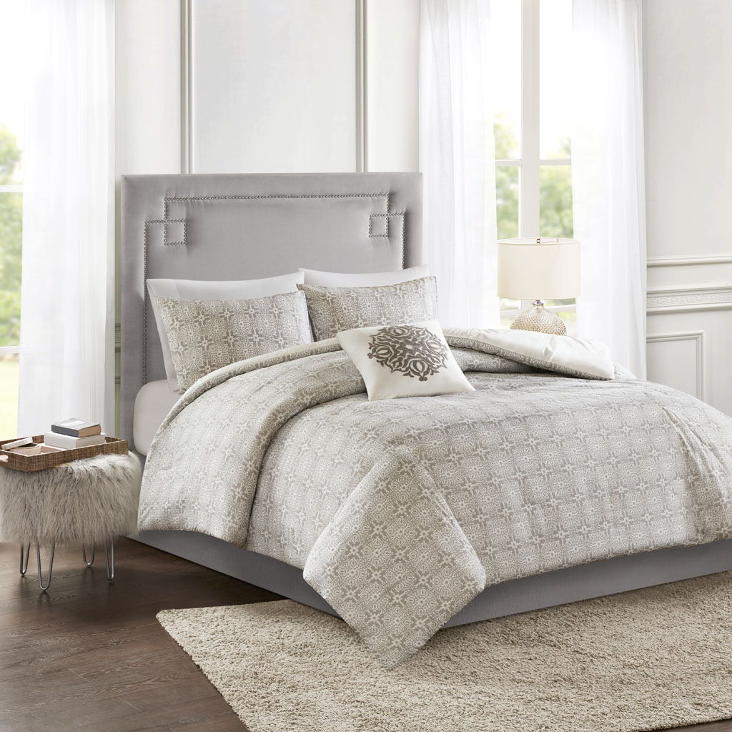 Malia - 4 Piece Embroidered Reversible Duvet Cover Set - Ivory