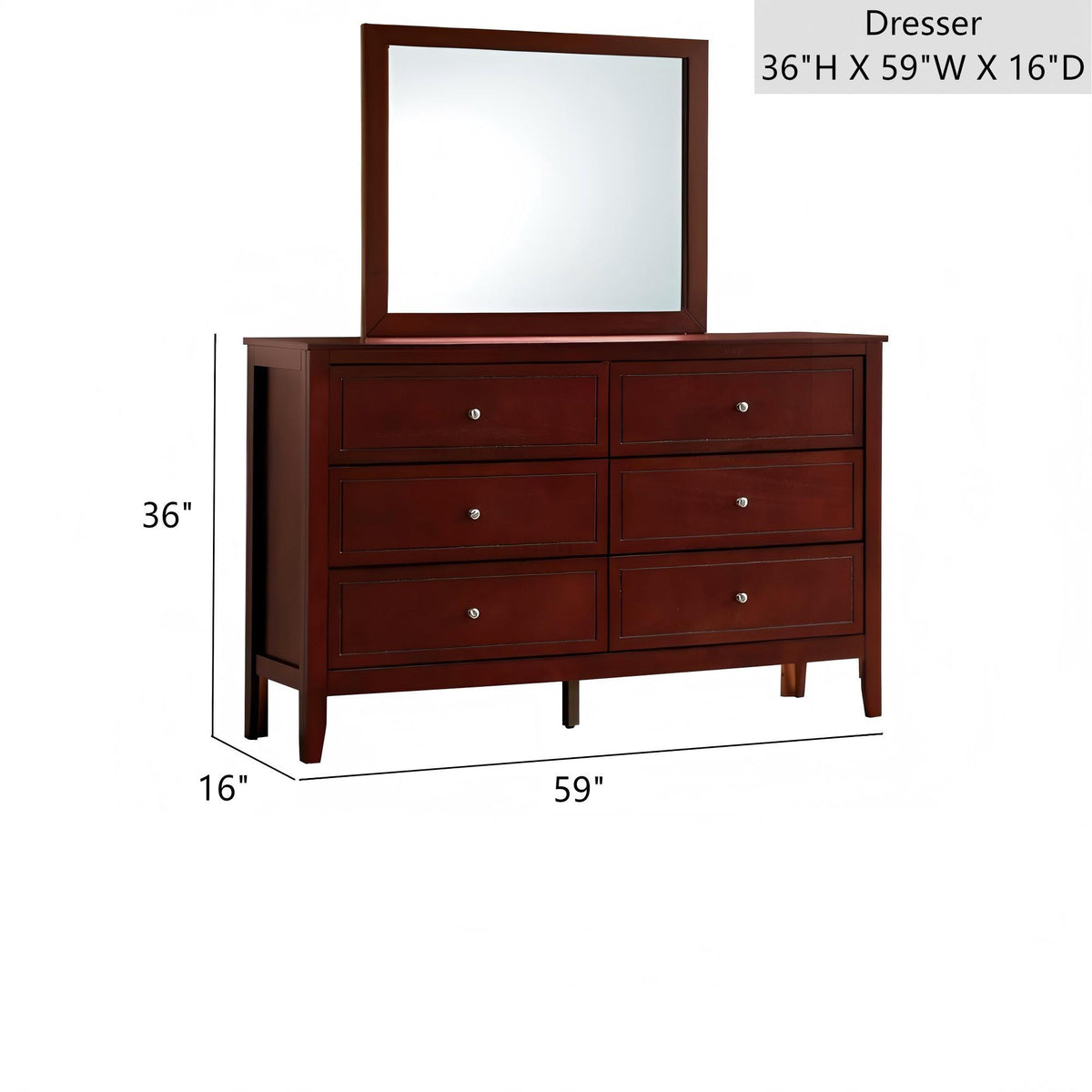 Daniel - Dresser, 6 Drawer Storage - Cherry