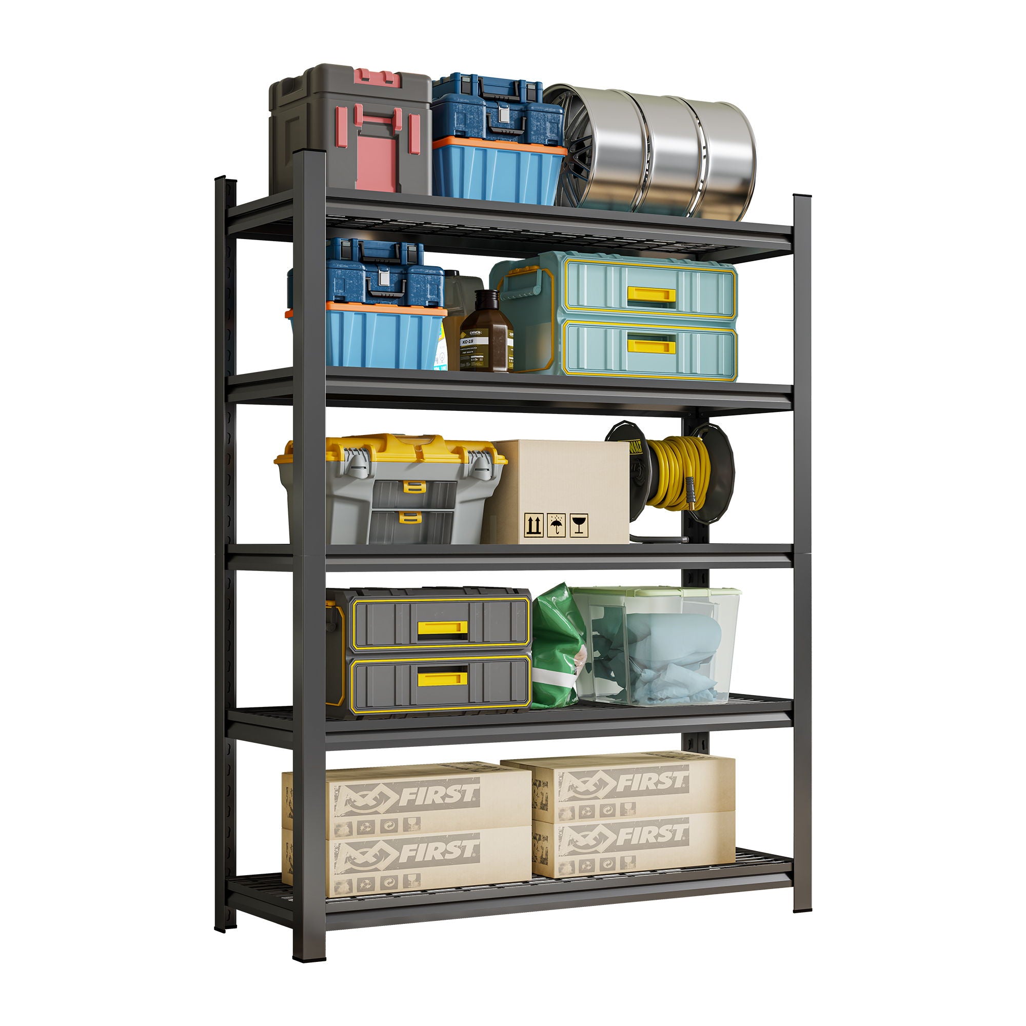 Garage 5 Story Shelf, Capable Of Accommodating 2500 Lbs, Adjustable Shelf - Black