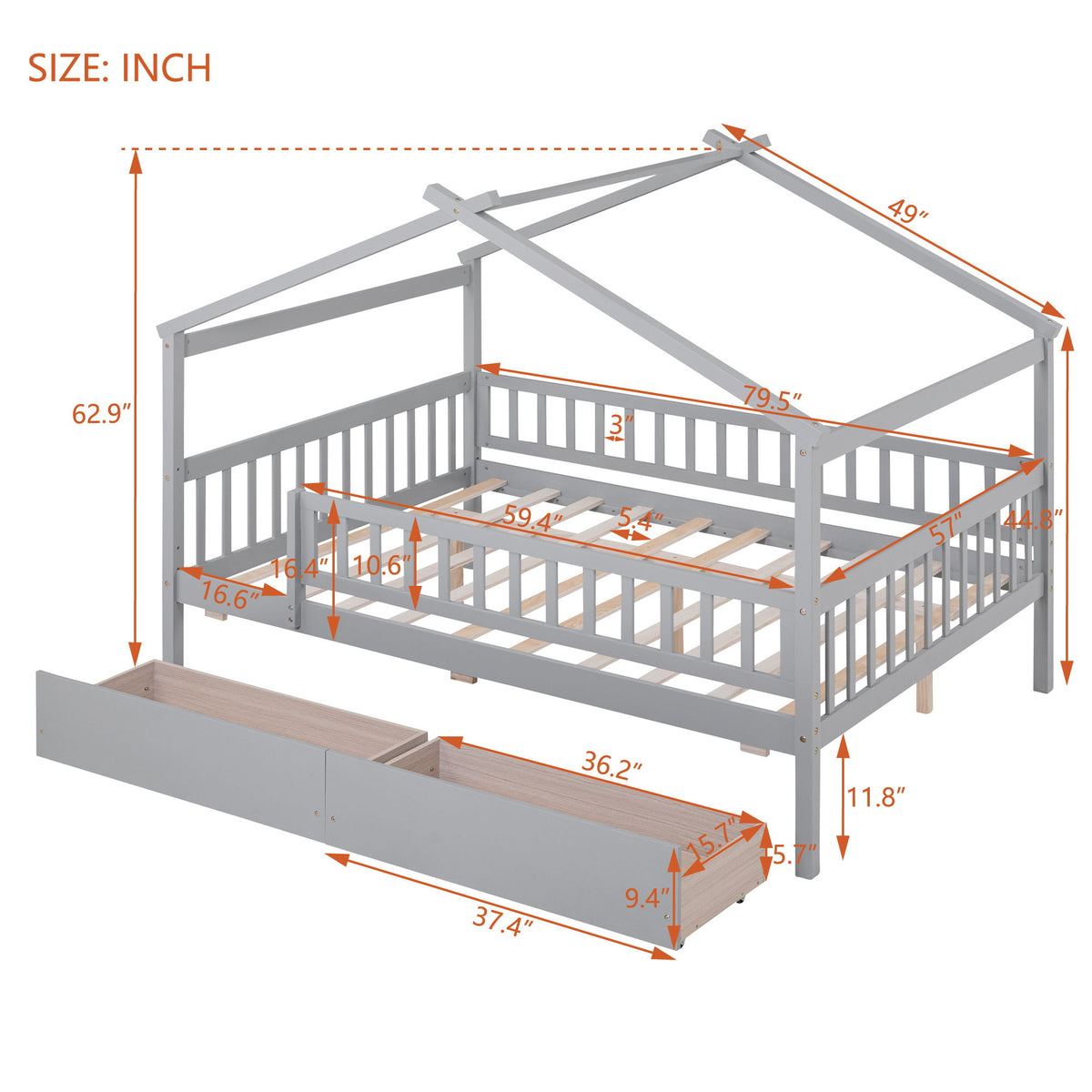 House Bed With 2 Drawers
