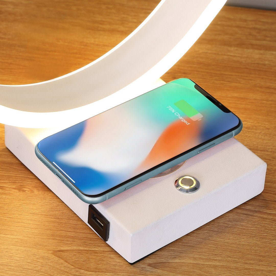 13.5" C Shape LED w/ USB / Wireless Charger Port Table Lamp