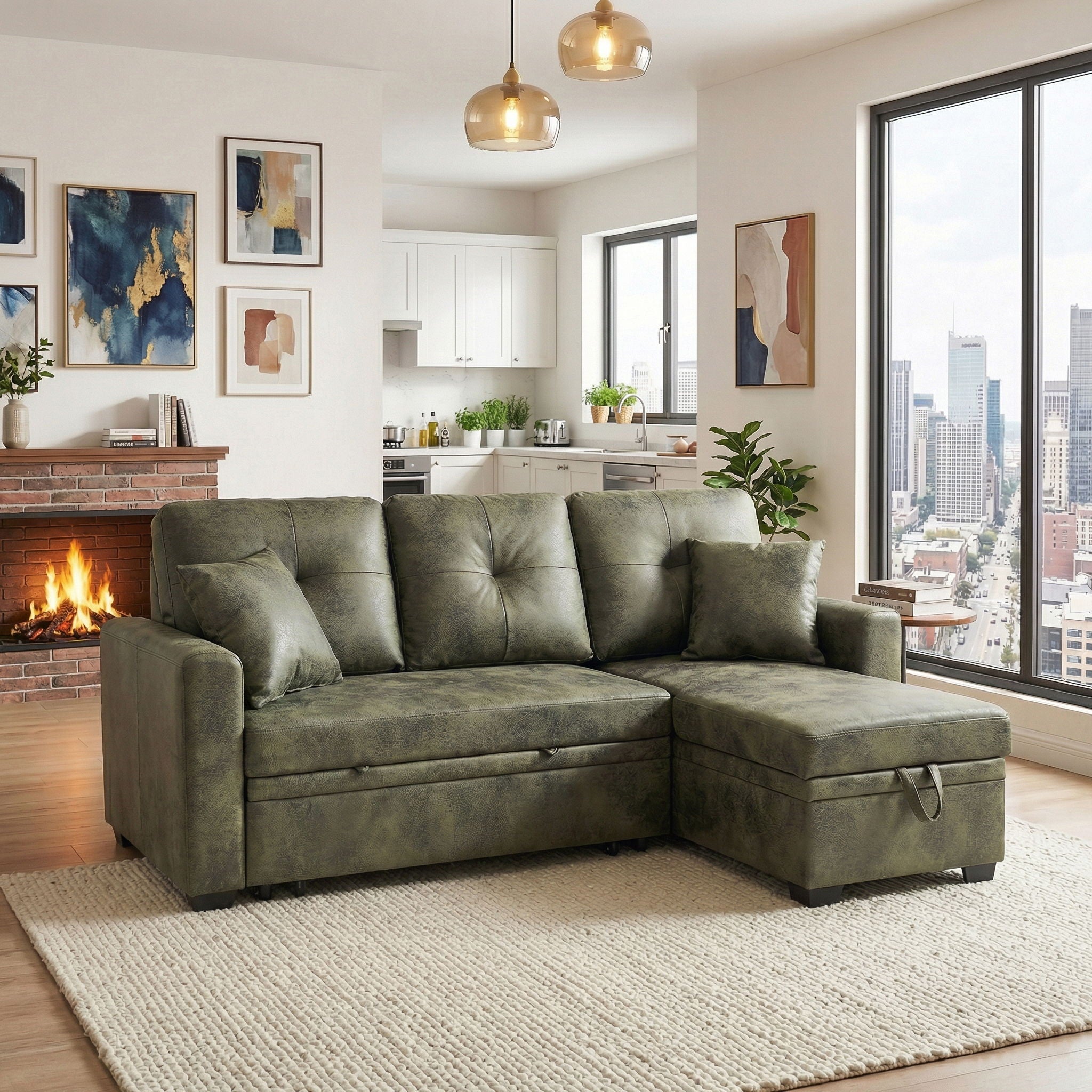 Sectional Sofa With Pull Out Bed, Reversible Chaise