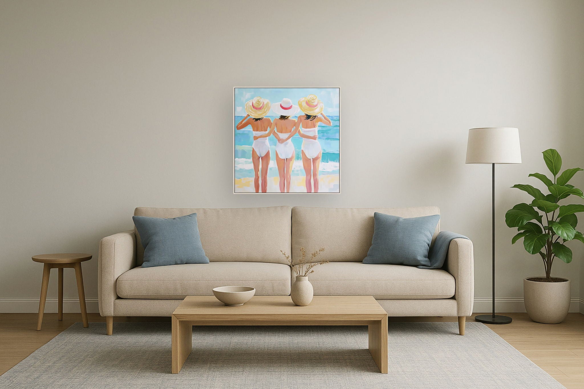 Seaside Sisterhood - 32" x 32" Framed Wall Art - Blue