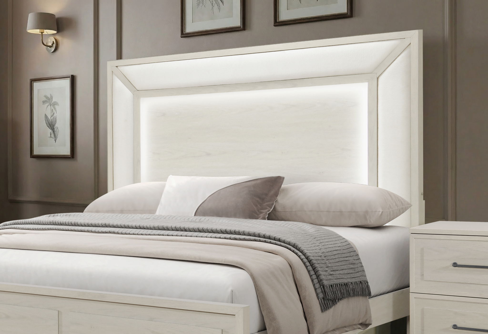Clara - Full Bed Headboard With LED - Beige