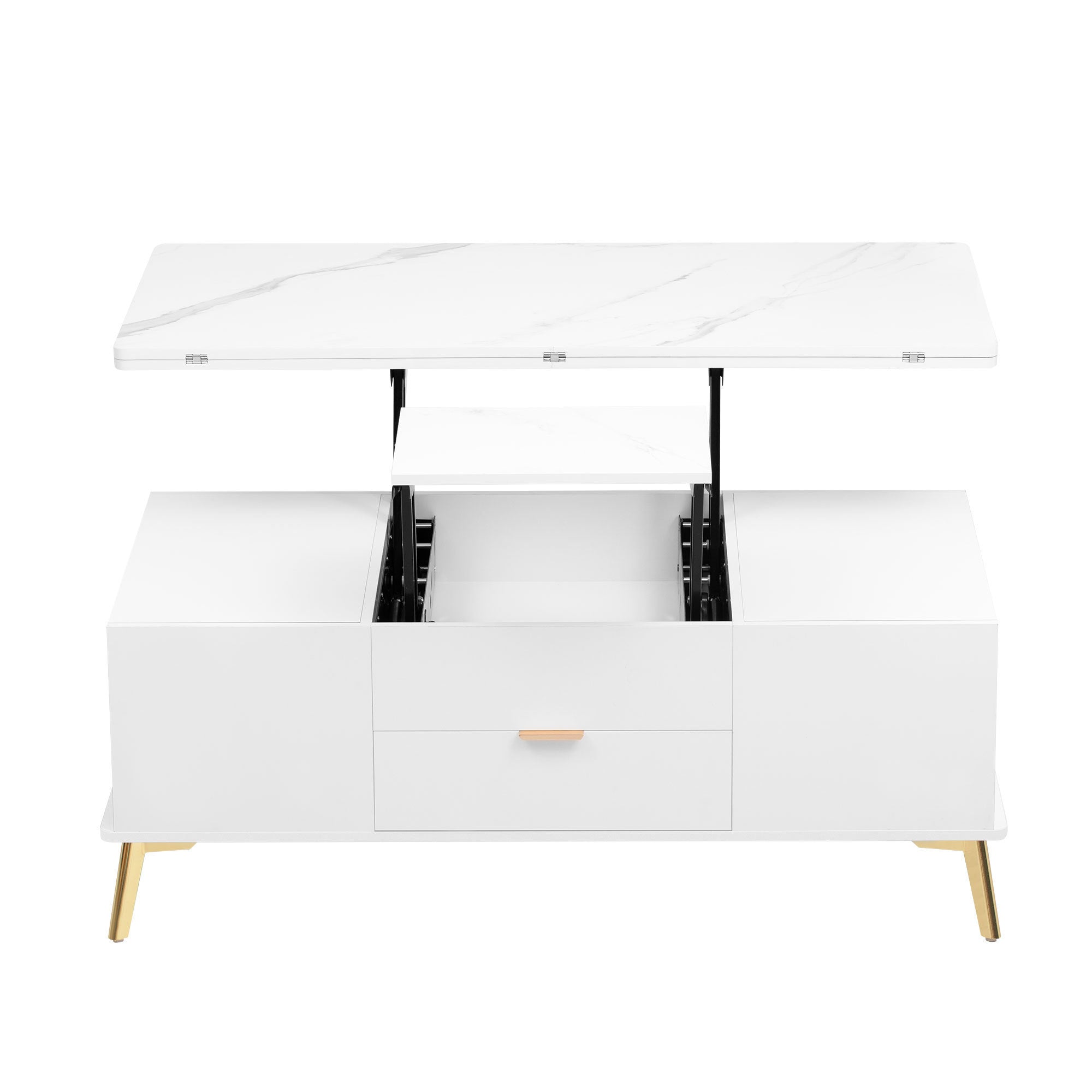 Modern Lift Top Coffee Table Multi Functional Table with Drawers in White