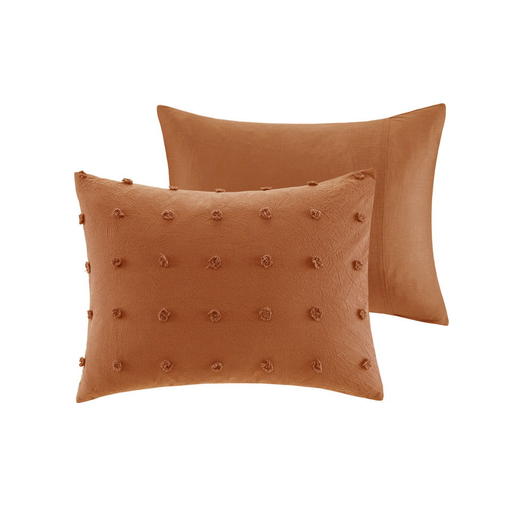 Brooklyn - Cotton Jacquard Twin Comforter Set With Euro Shams and Throw Pillows - Rust