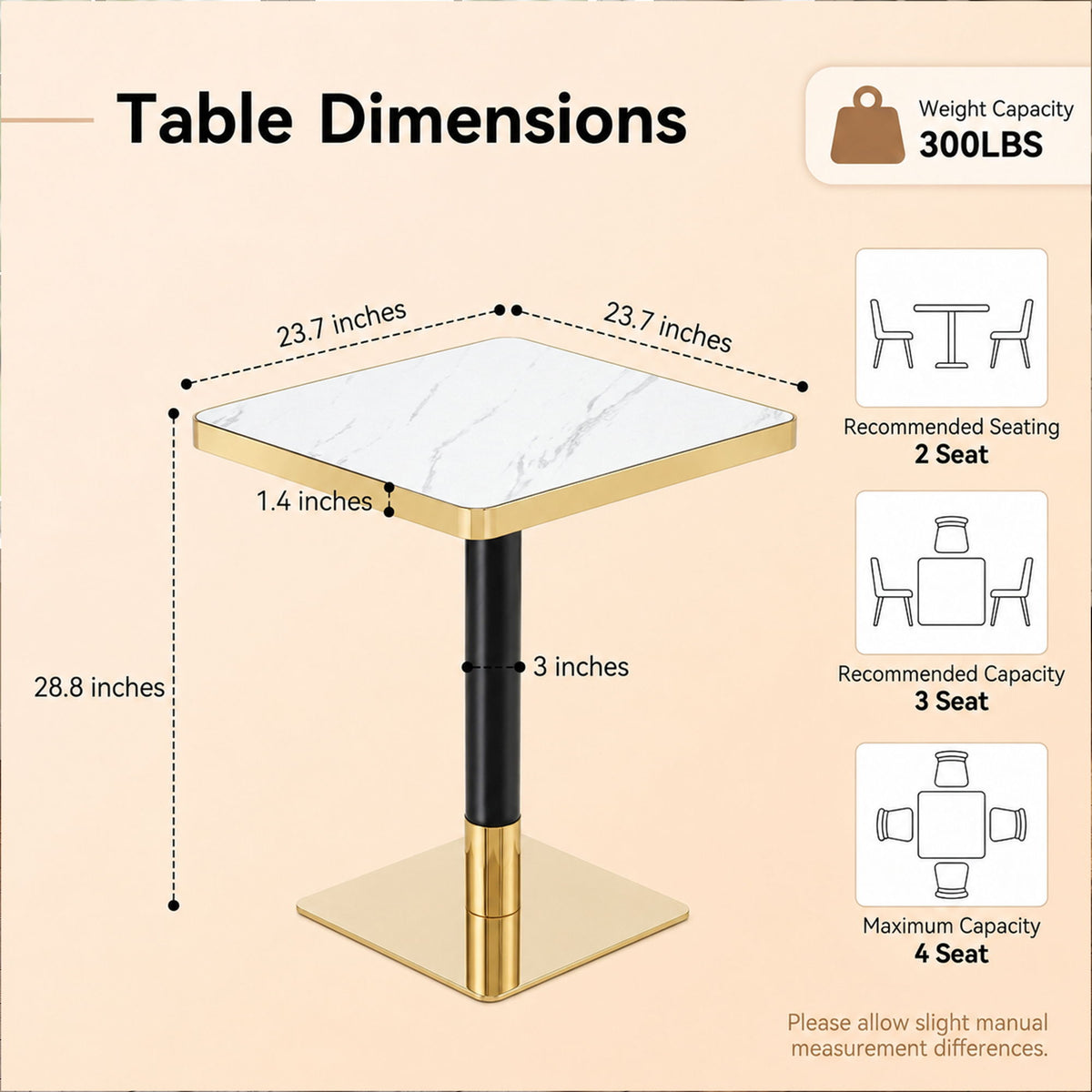 Square Small Kitchen Table With Pedestal Base