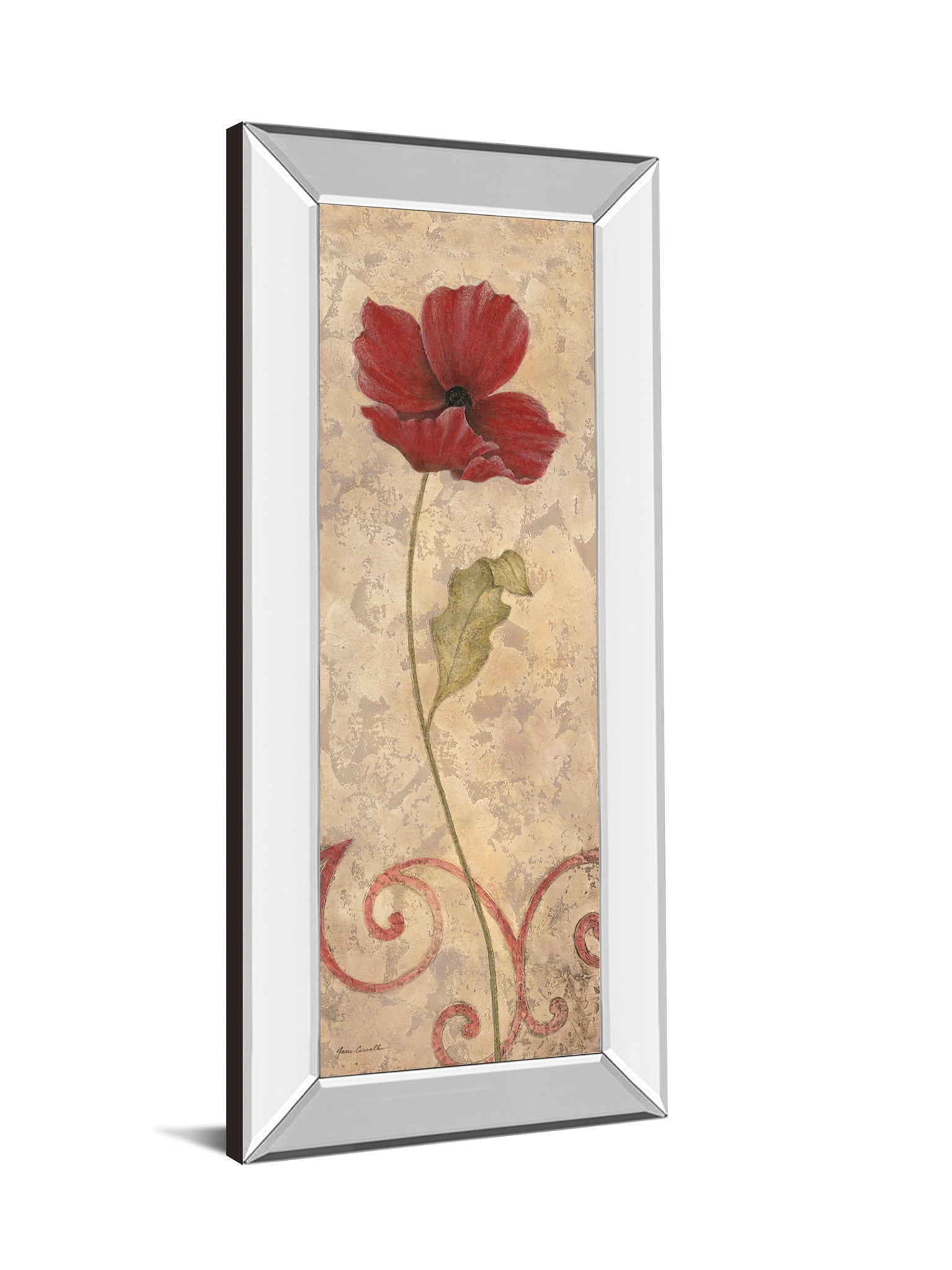 Flower I - Mirrored Framed Print Wall Art - Beige