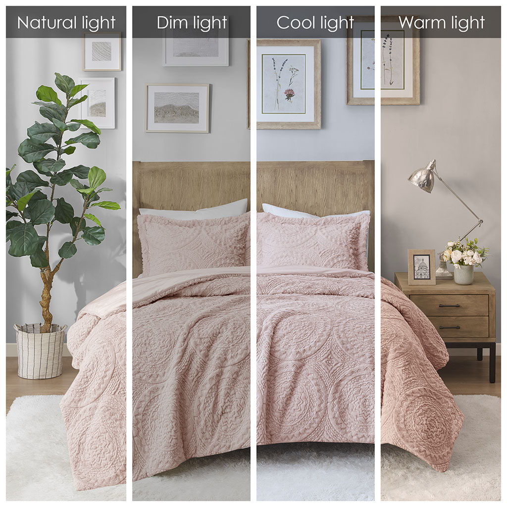 Arya - Embroidered Medallion Ultra Comforter Mini Set - Blush