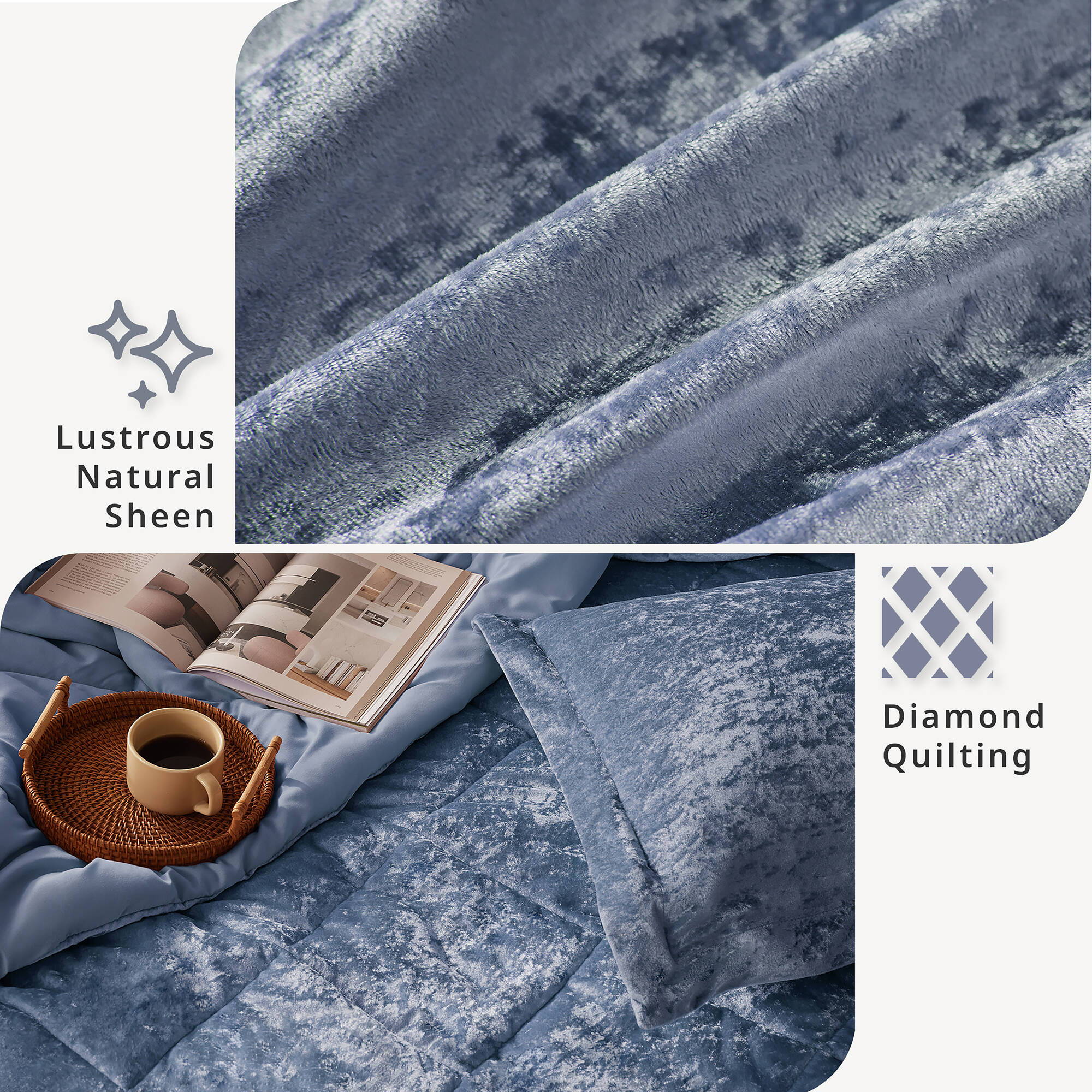 Felicia - Velvet Duvet Cover Set With Throw Pillow - Blue