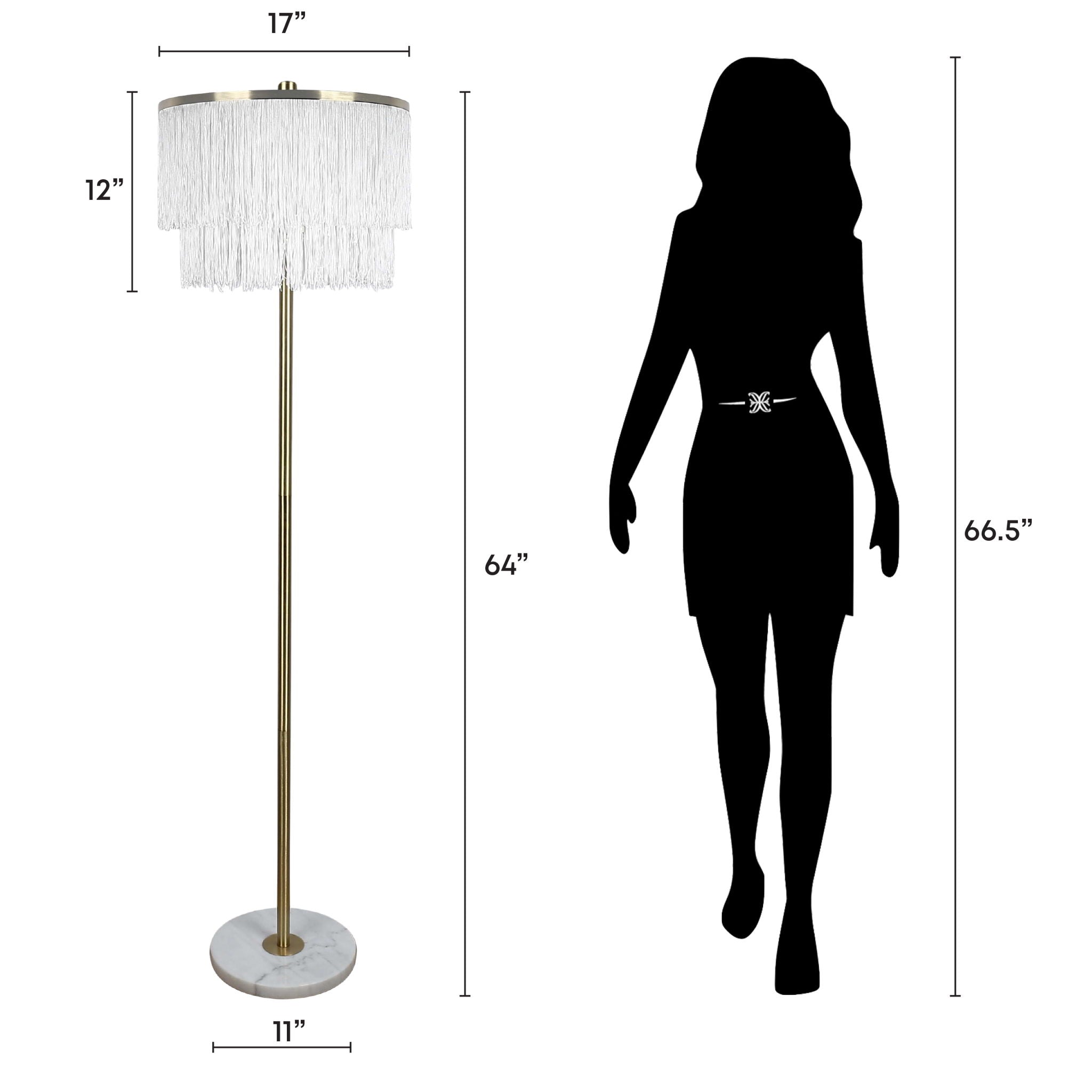 "Tassel Elegance I" Metal Floor Lamp - Soft Gold / White Marble