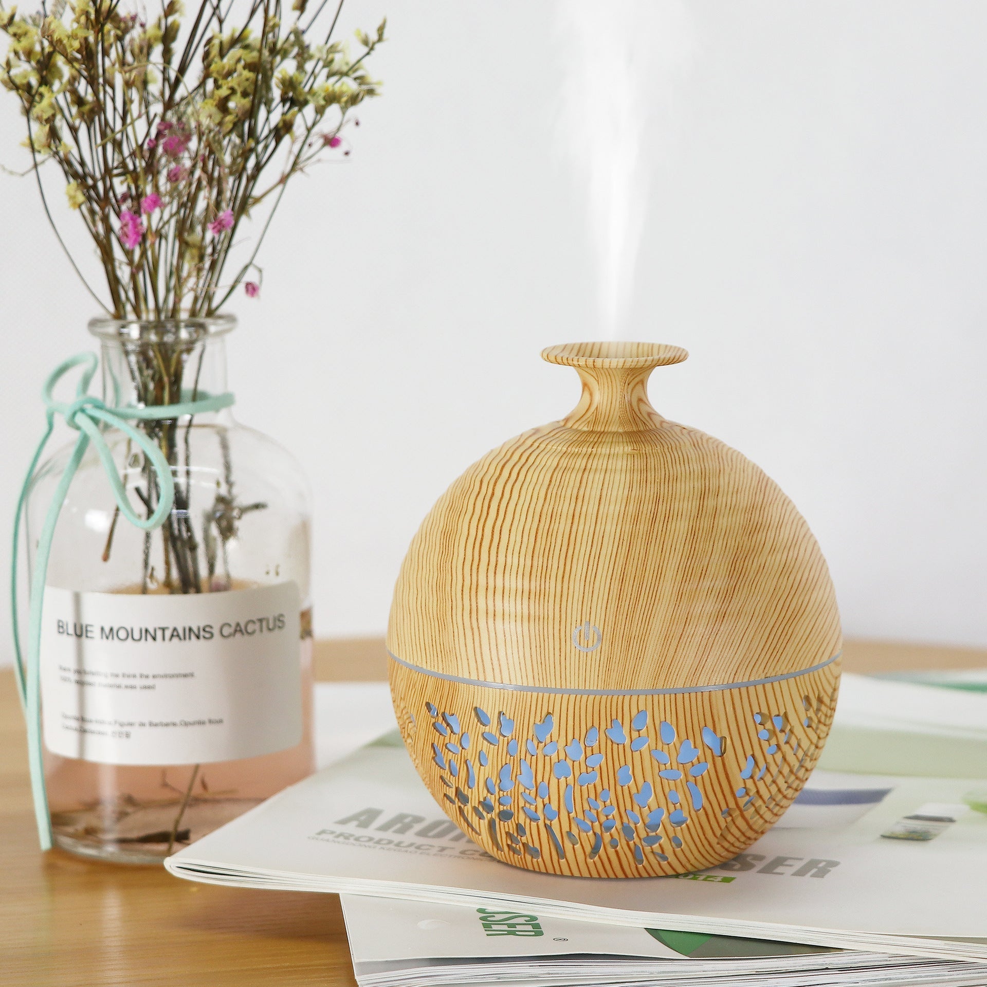 New Wood Grain Hollow Humidifier USB Home Bedroom Air Conditioning Room Office Spray Humidifier 130ml