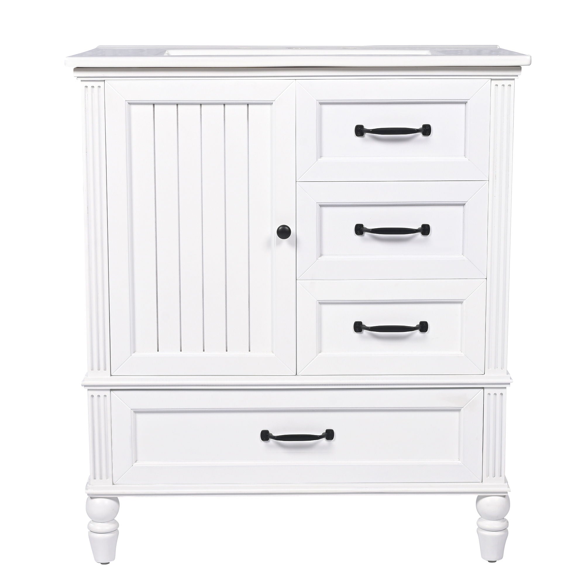 30" Bathroom Vanity With Sink, 3 Drawers, Adjustable Feet