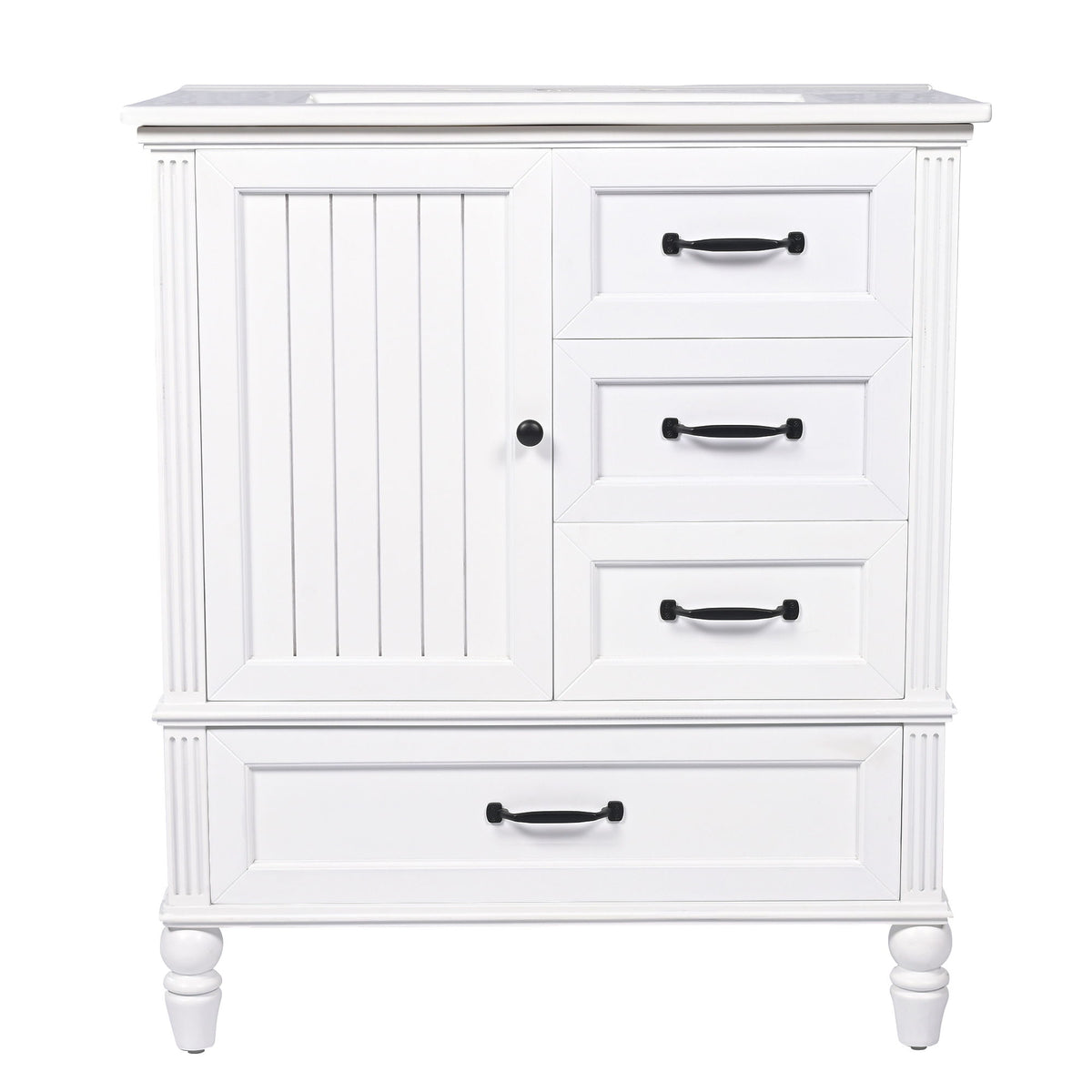 30" Bathroom Vanity With Sink, 3 Drawers, Adjustable Feet
