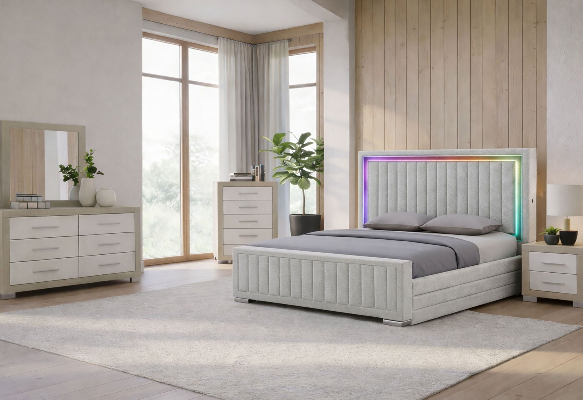 Emma - Queen Bed/King Bed Siderail - Natural / White
