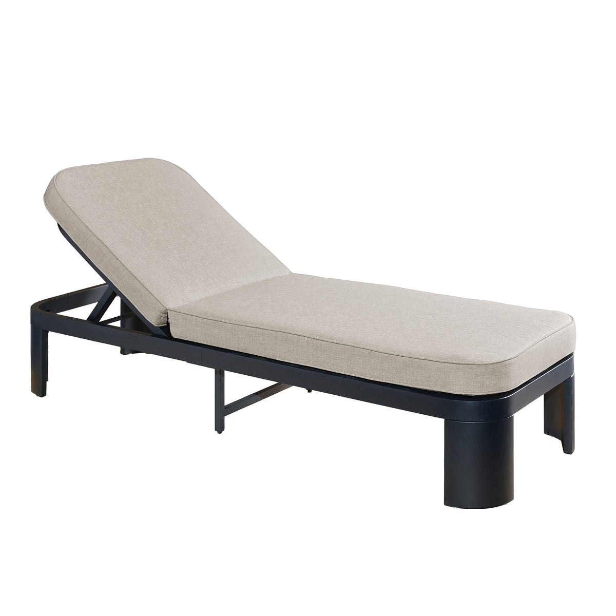 Outdoor Chaise Lounge With Cushion, 5 Position Adjustable Backrest