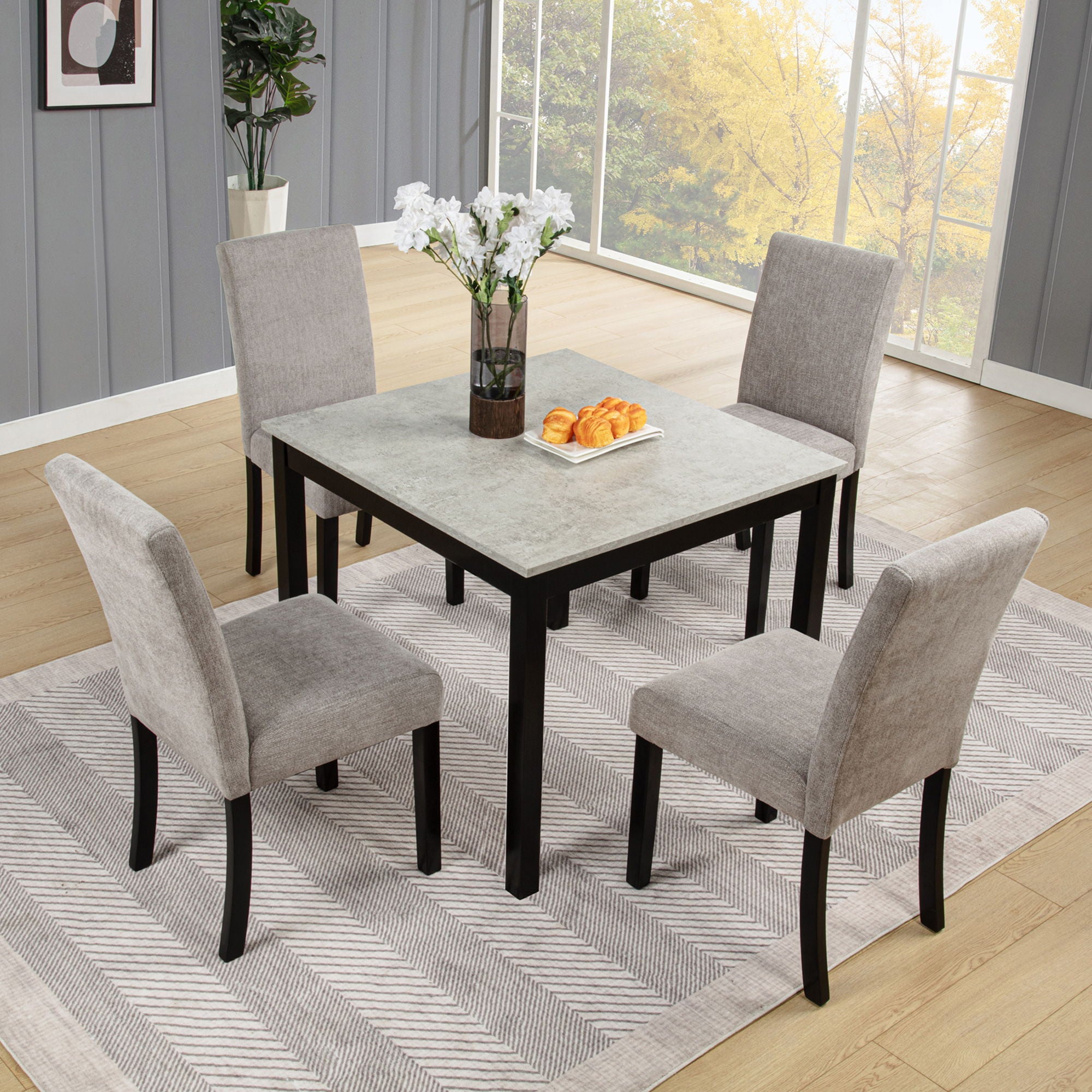 Modern 4 Person Dining Table Set With 4 Chairs