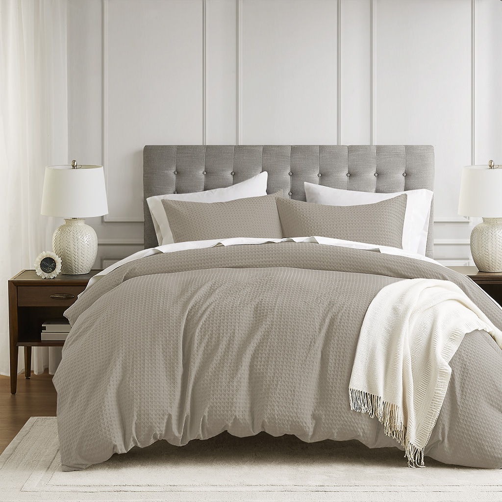 Mina - Twin/Twin XL Waffle Weave Textured Duvet Cover Set - Sage Green