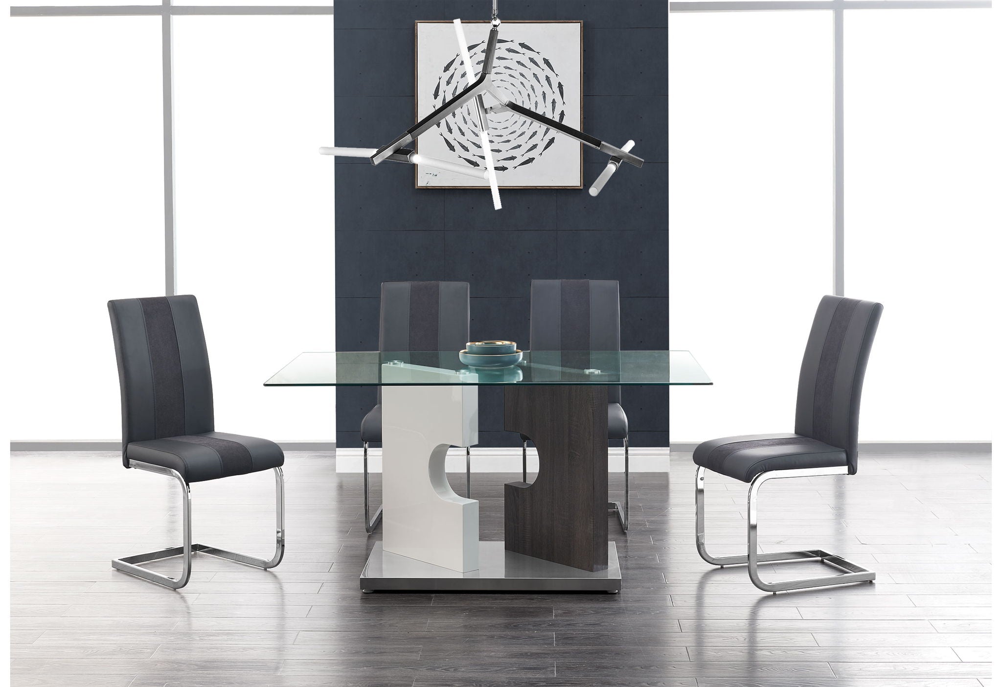 D219 - 5 Piece Dining Room Set (D219 Dining Table And 4 D915 Dining Chairs) - Gray