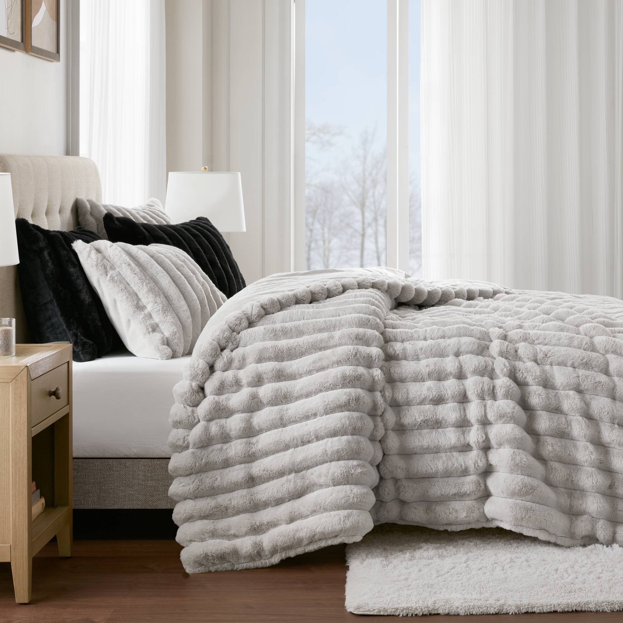 Jasmine - Full/Queen Ultrasoft Ribbed Comforter Set - Light Gray