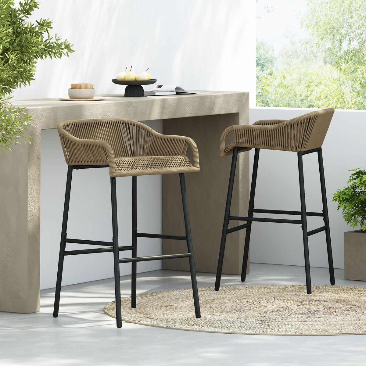 La Push - Outdoor Rope Barstool (Set of 2) - Black / Brown