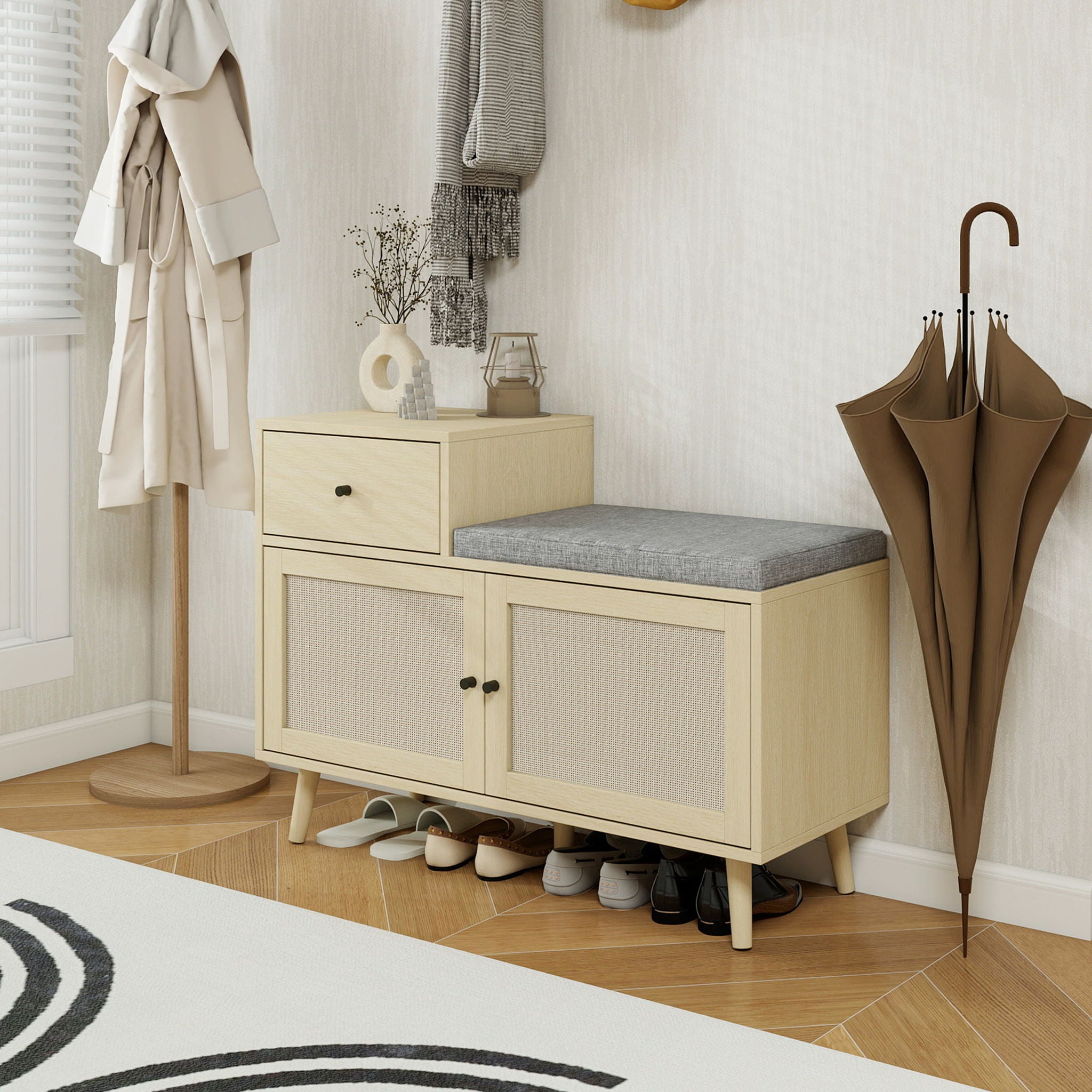 2 Door Shoe Cabinet With 1 Drawer, Freestanding Modern Shoe Storage Cabinet, For Entryway - Natural