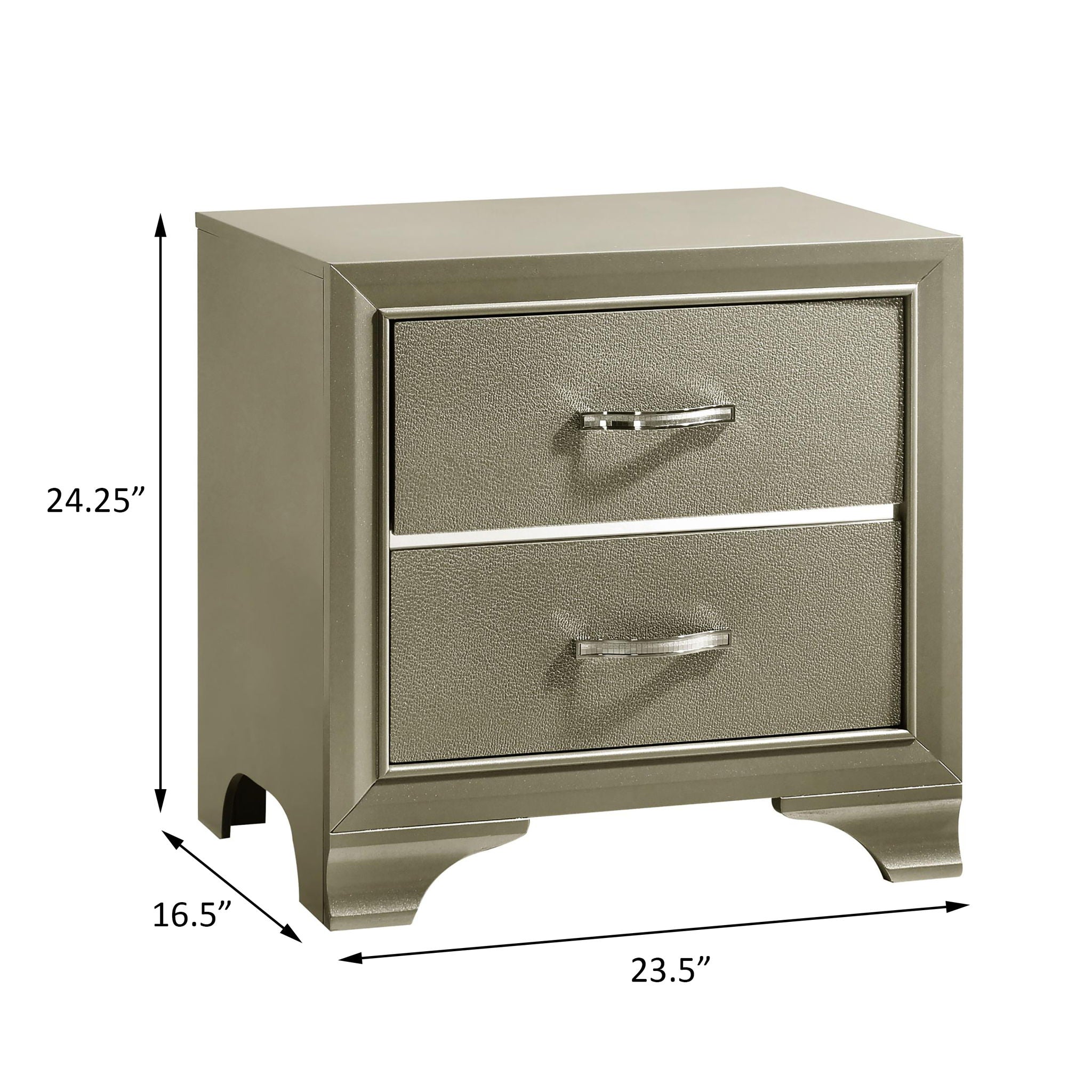 Nightstand With 2 Drawers Bedroom Storage With Accents - Champagne