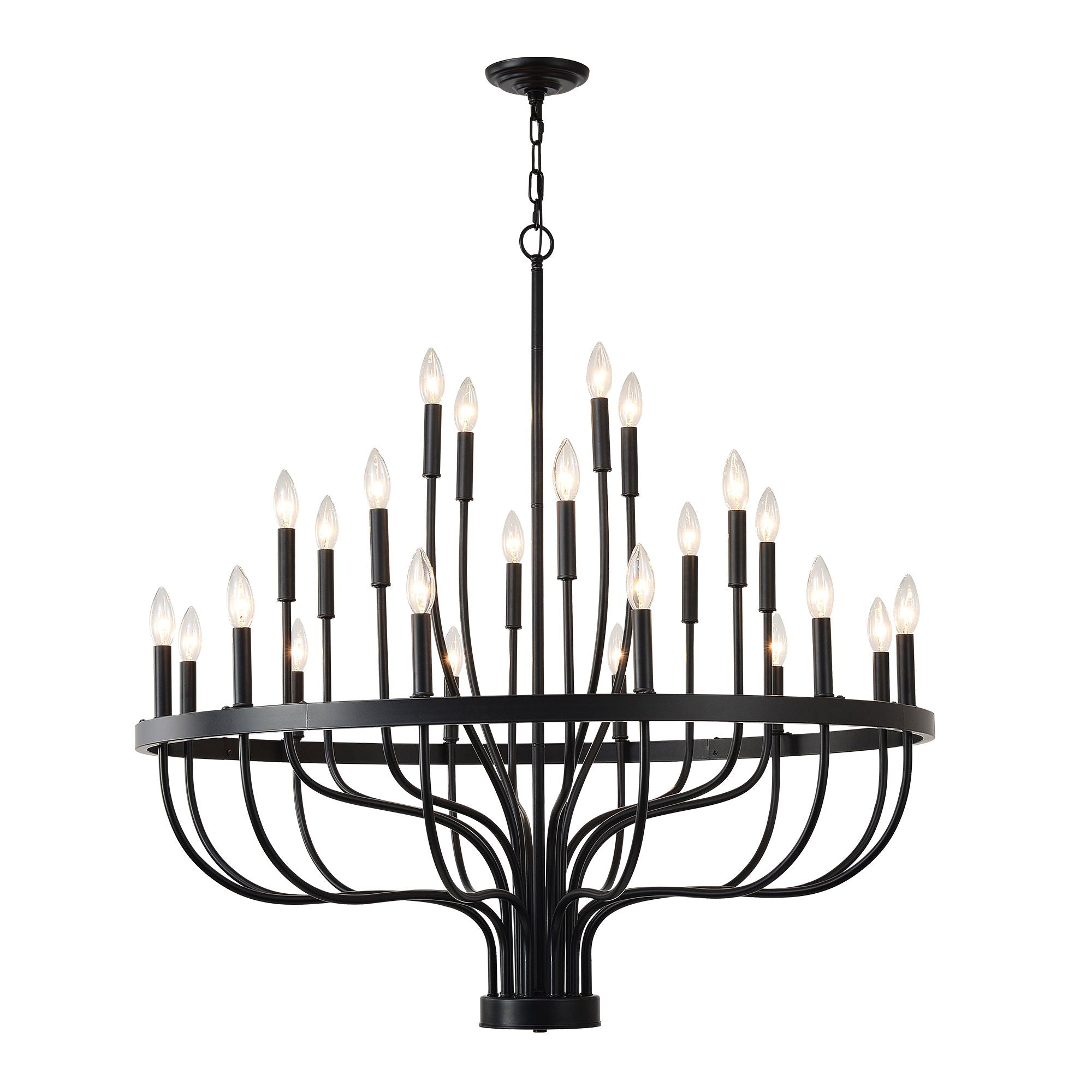 24 Light Chandelier Industrial Iron Candle Chandelier Modern Suspended Farmhouse Chandeliers Pendant Light Fixtures For Dining Room Bedroom Living Room Kitchen Island Foyer E12 Bulb (No Include) - Black