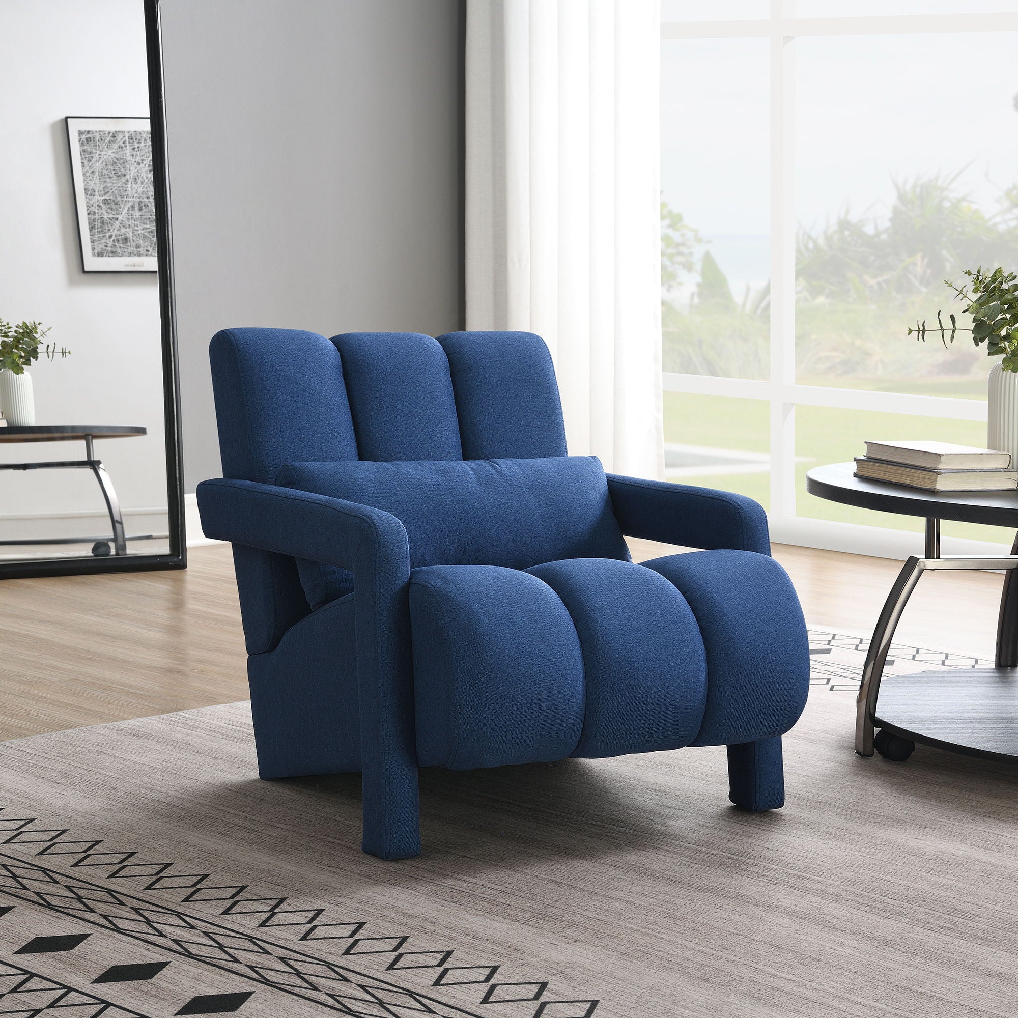 Upholstered Accent Chair With Pillow, Designed For Living Room - Navy Blue