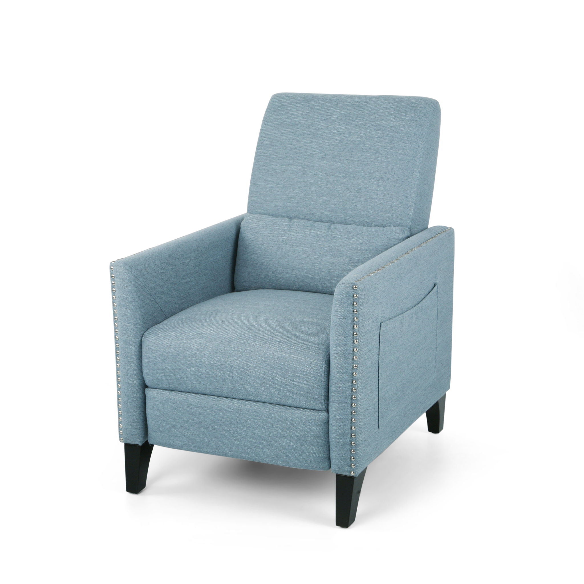 Repose Upholstered Recliner Chair With Nailhead Trim And Side Pocket - Light Blue