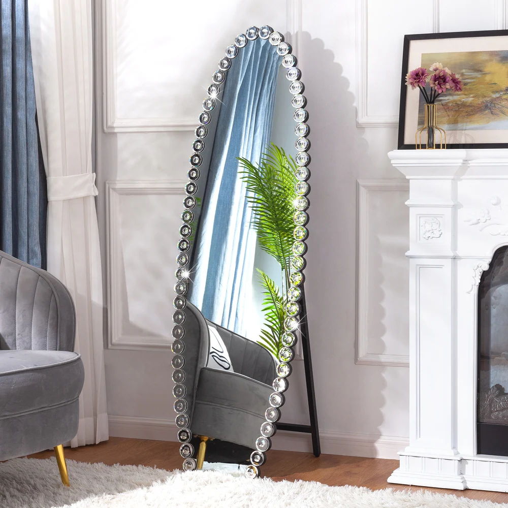 Crystal Full Length Mirror With Stand - Black / Silver