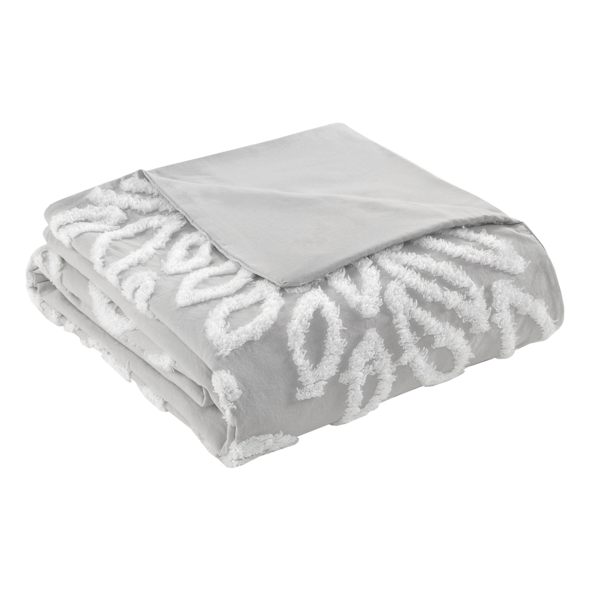 Veronica - King 3 Piece Tufted Floral Duvet Cover Set - Gray / White