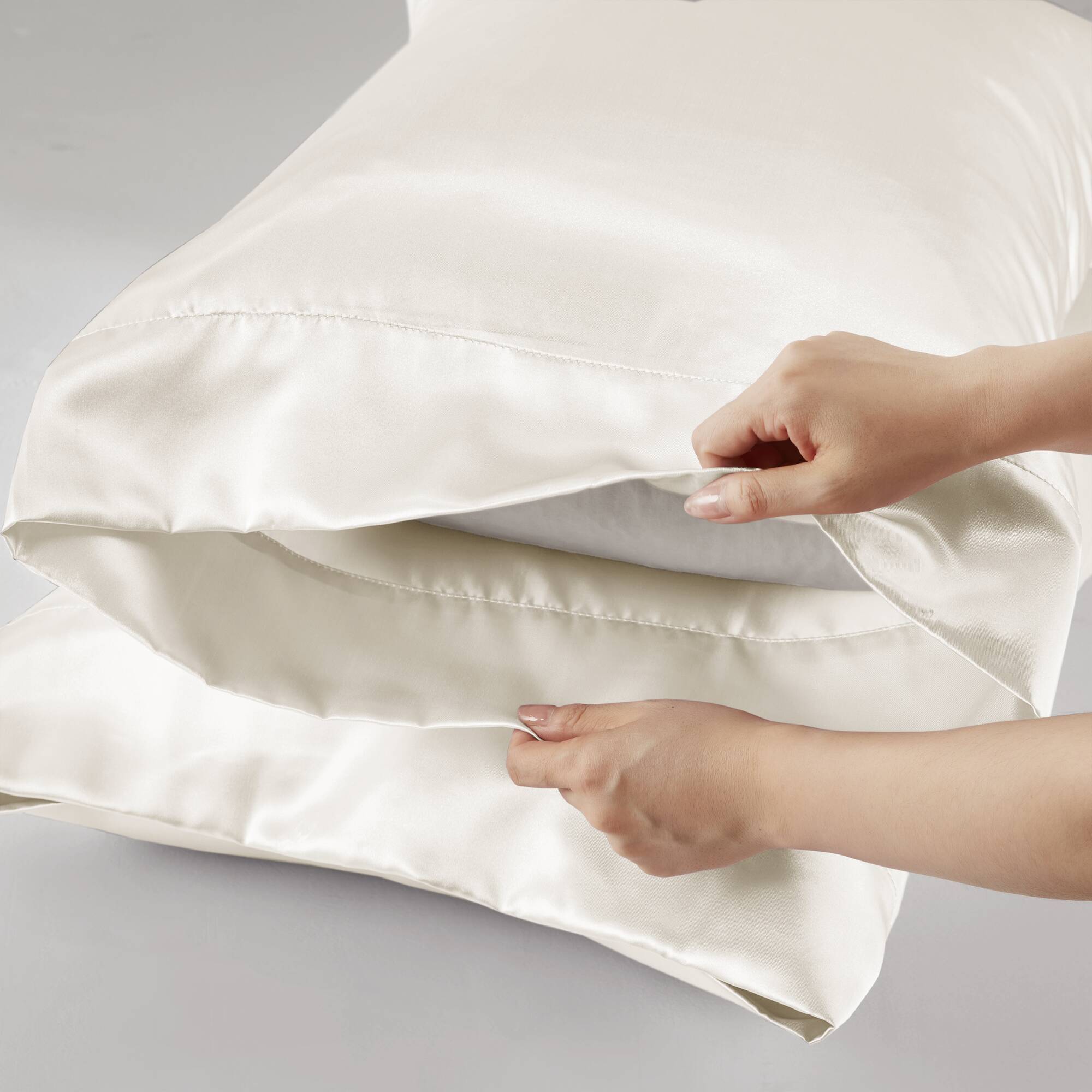 Satin - California King Wrinkle - Free Luxurious 6 Piece Sheet Set - Ivory