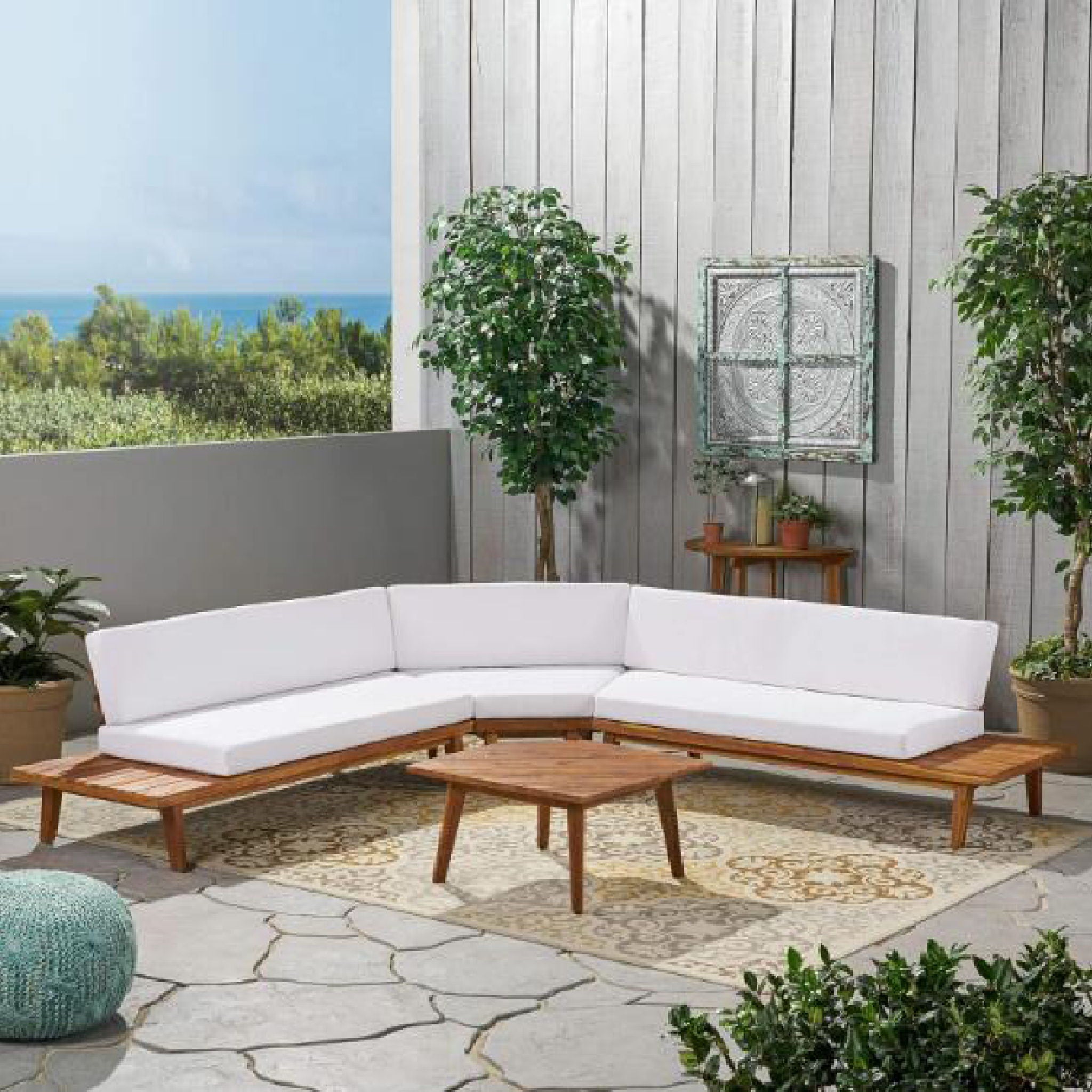 Hillcrest - V Shaped 4 Piece Sofa Set, Water Resistant